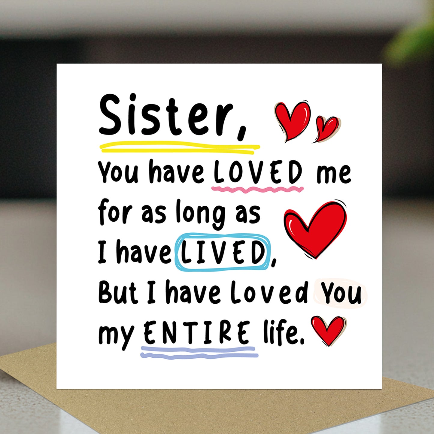 Birthday Card For Sister With Kraft Envelope Thank You Card