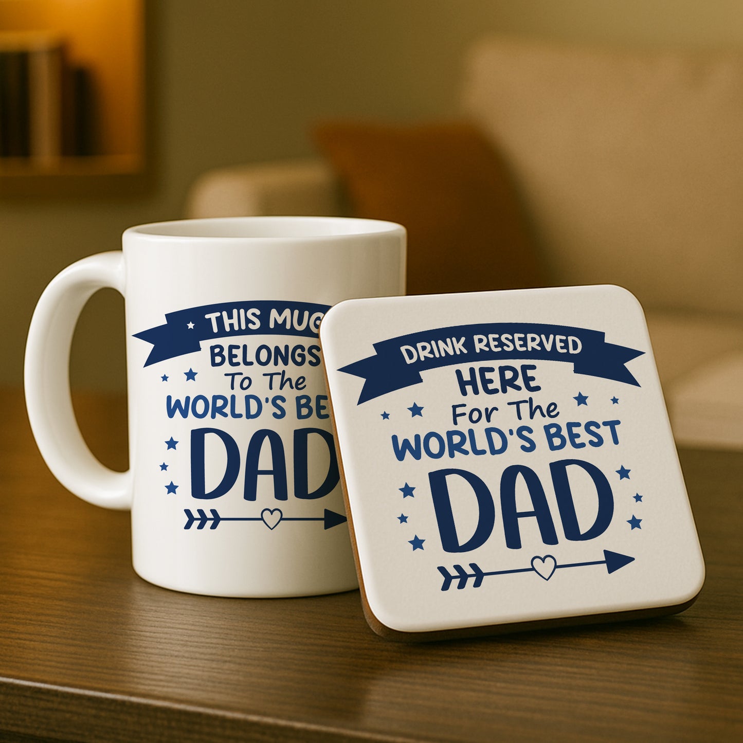 Worlds Best Dad Mug and Coaster Gift From Daughter and Son