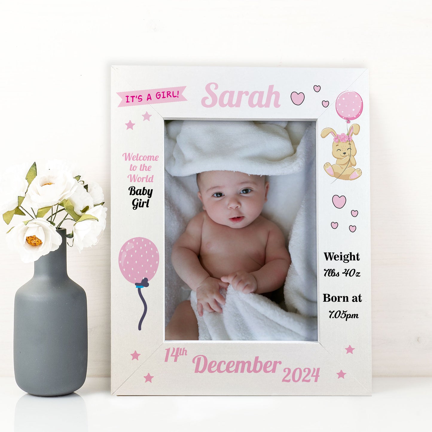 BABY GIRL Nursery Picture Frames Birth Details Personalised 7x5