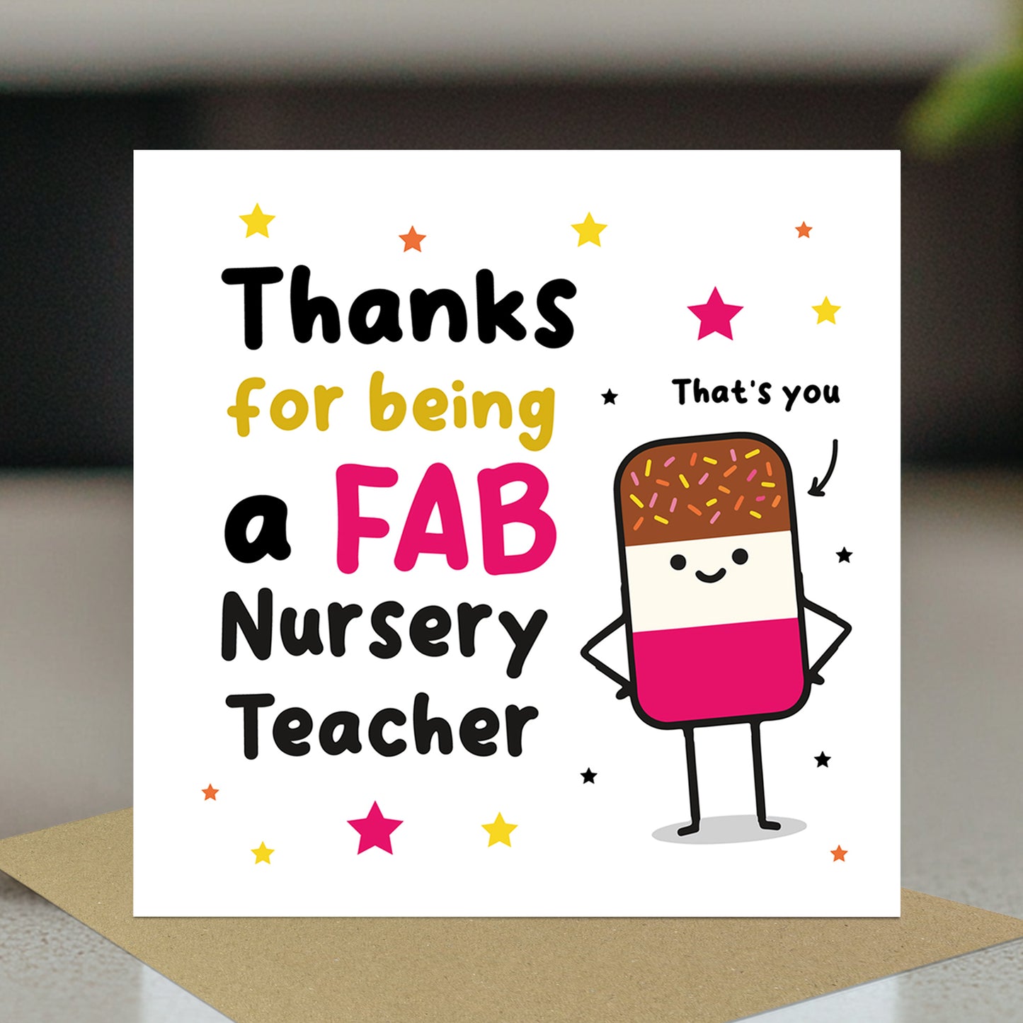 Nursery Teacher Thank You Card FAB TEACHER Card With Envelope