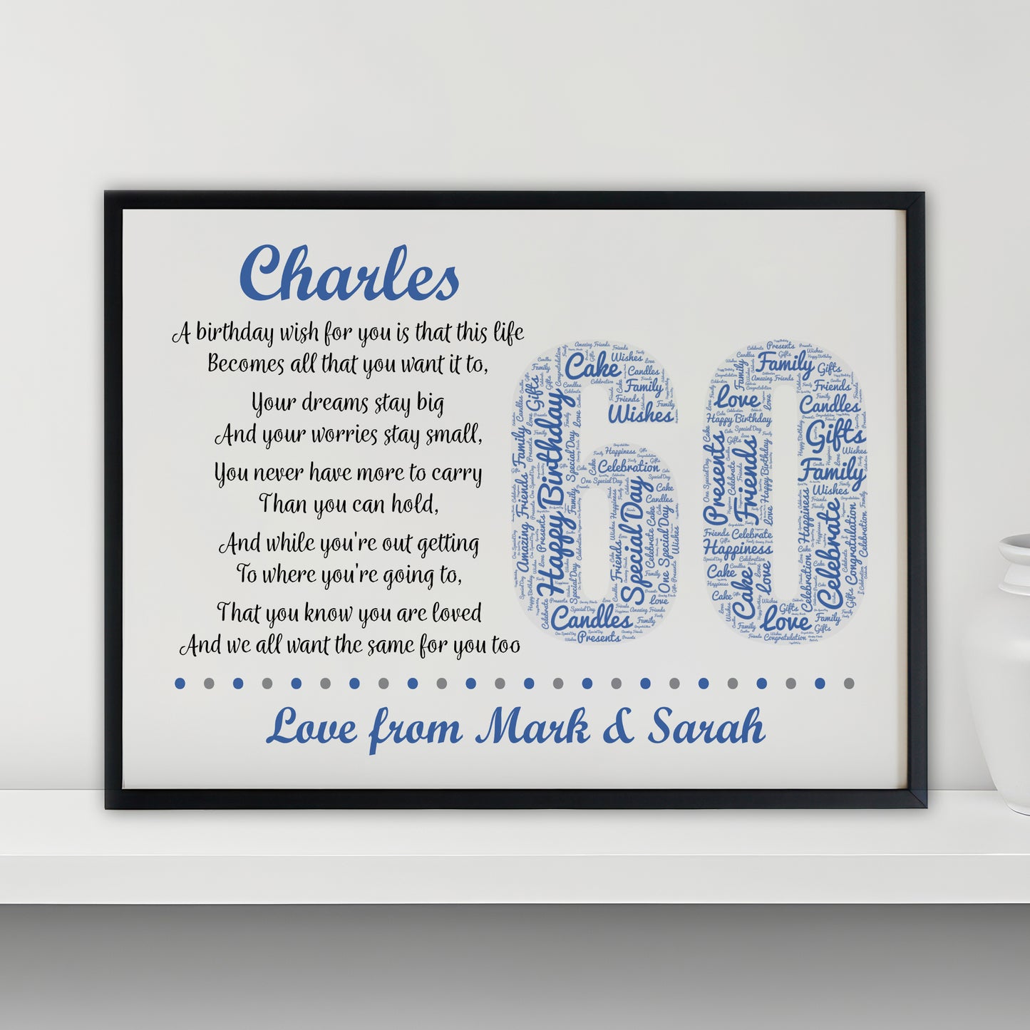 Personalised 60th Birthday Gift for Husband Dad A3 Framed Print