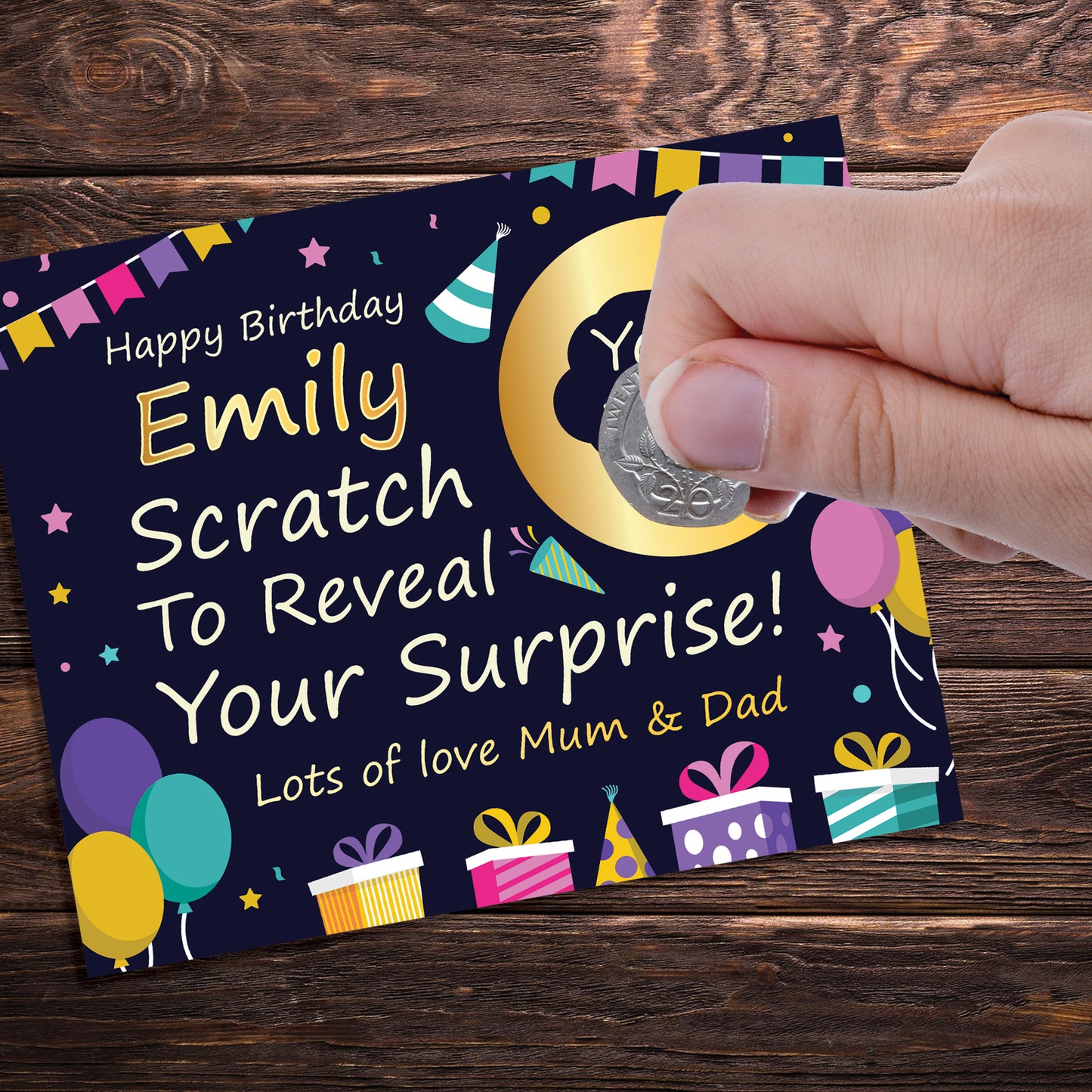 Personalised Birthday Scratch Reveal Card, Gift Reveal Card