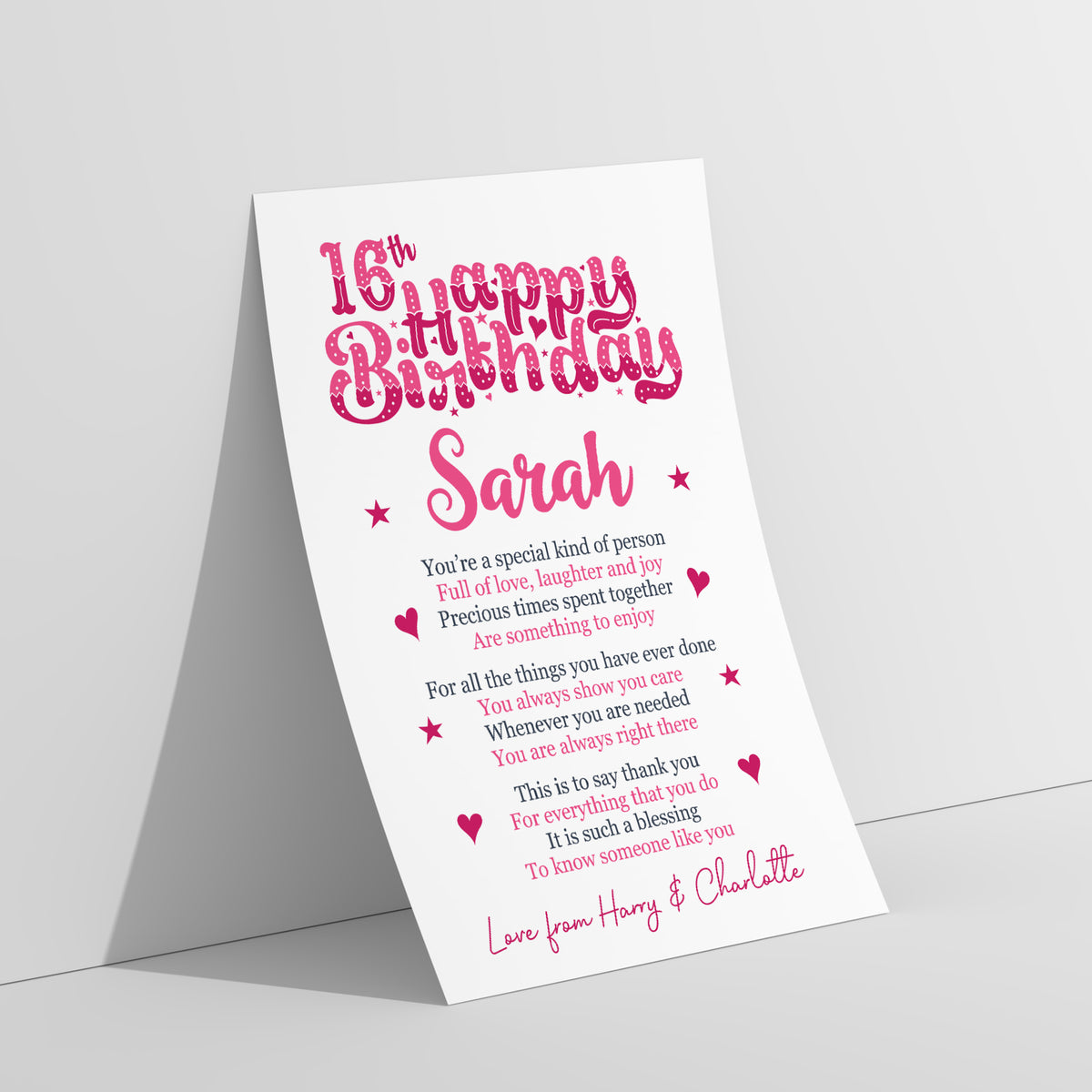 PERSONALISED 16th Birthday Gifts For Her Gift For Daughter A3