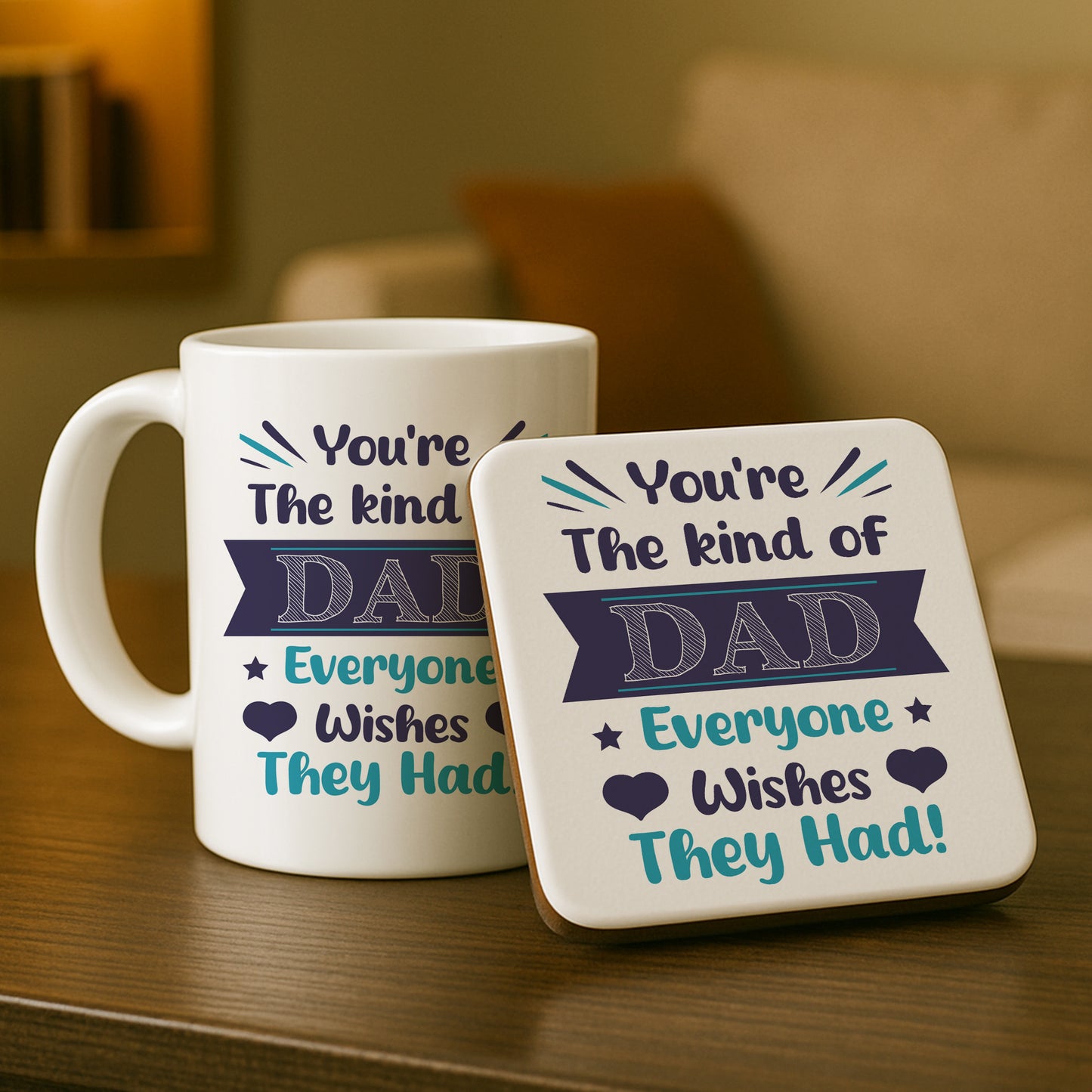 Fathers Day Mug and Coaster Set Gifts For Dad From Daughter Son