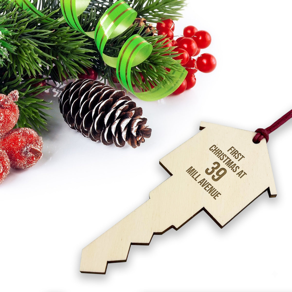 First Christmas in New Home Bauble Wooden Engraved New Home