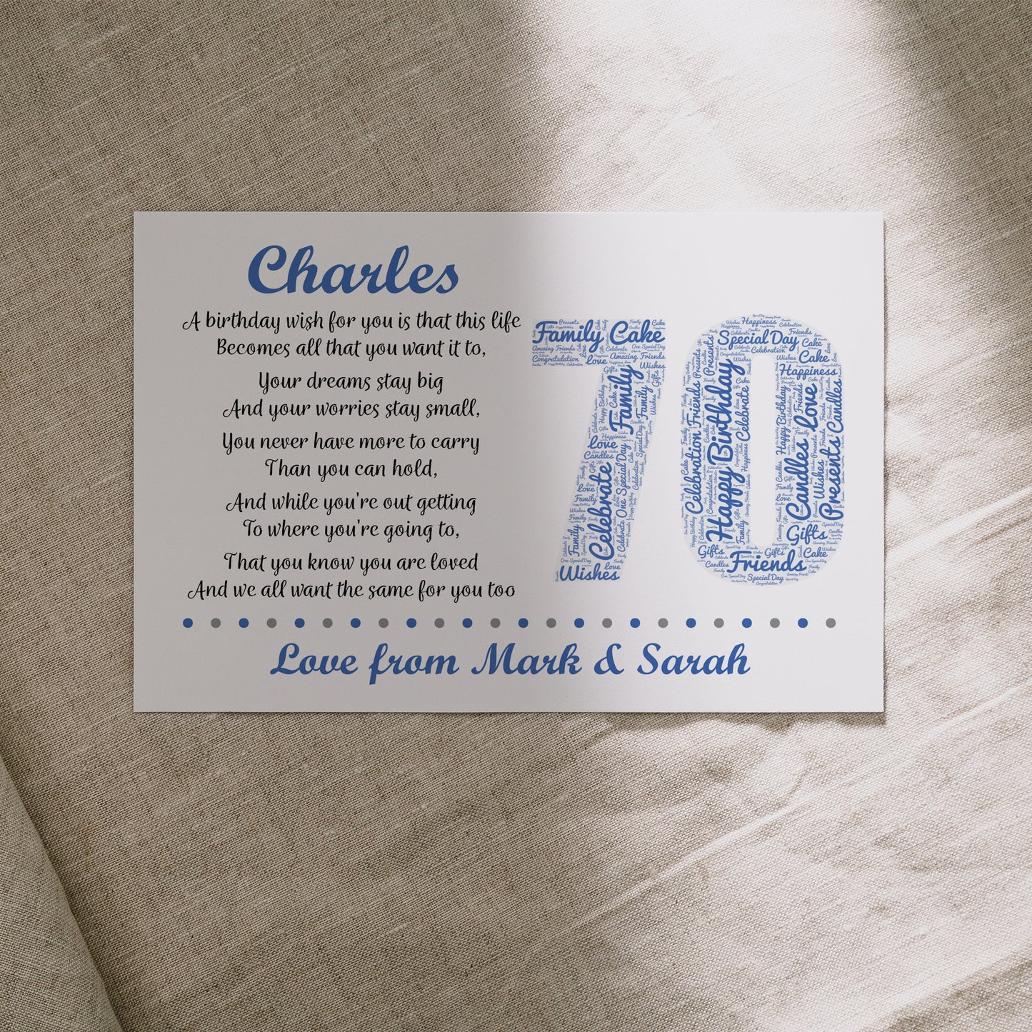 Personalised 70th Birthday Gifts for Him Men Husband Dad Grandad