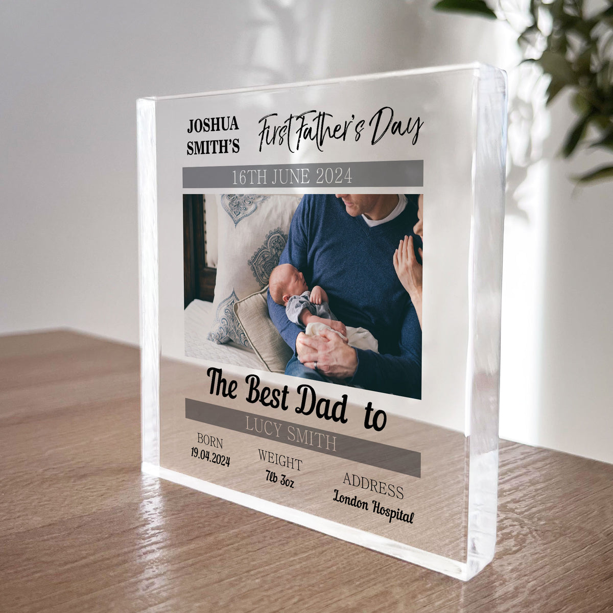 First Fathers Day As A Daddy Personalised Photo Block Gift