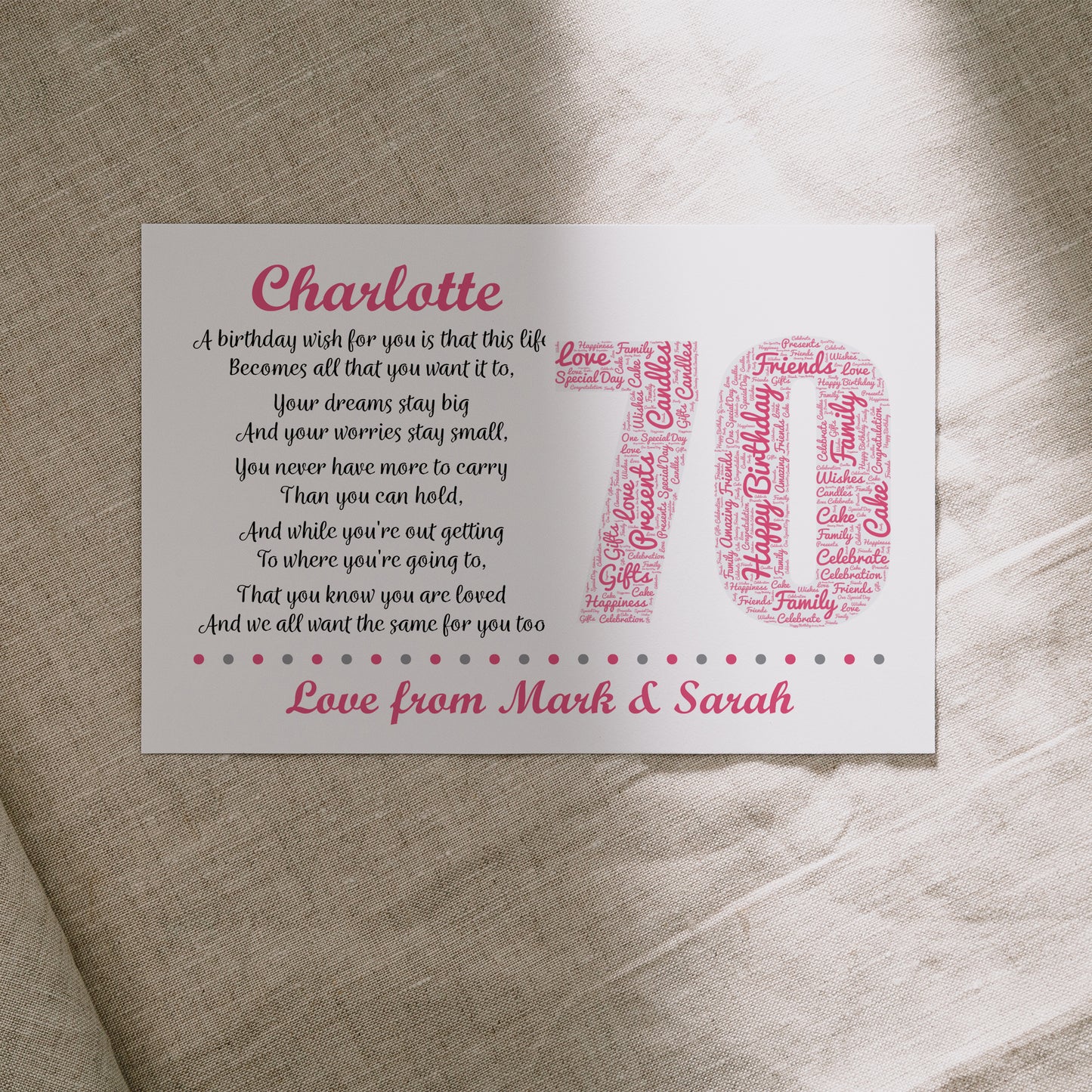 Personalised 70th Birthday Gifts for Her Women Wife Mum Nanny