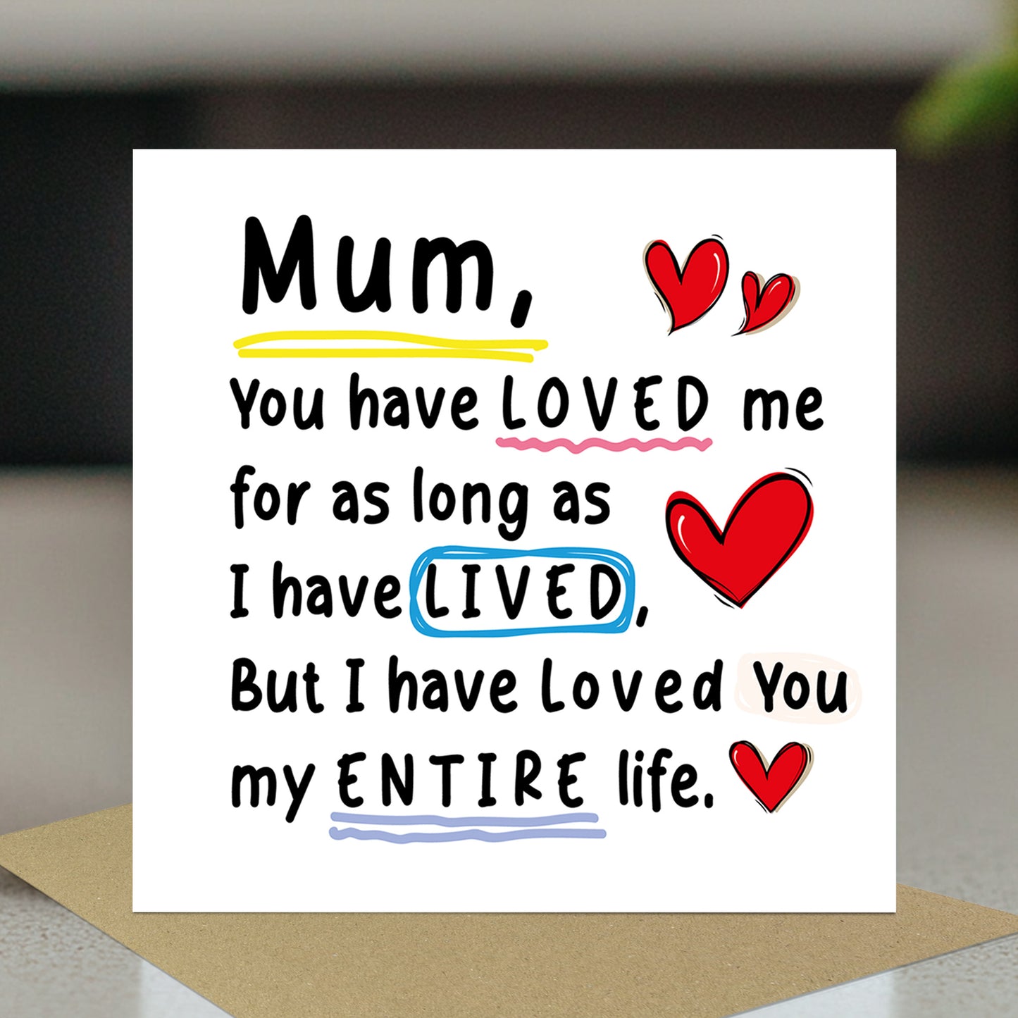 Card For Mum With Kraft Envelope Mummy Birthday Card From Son