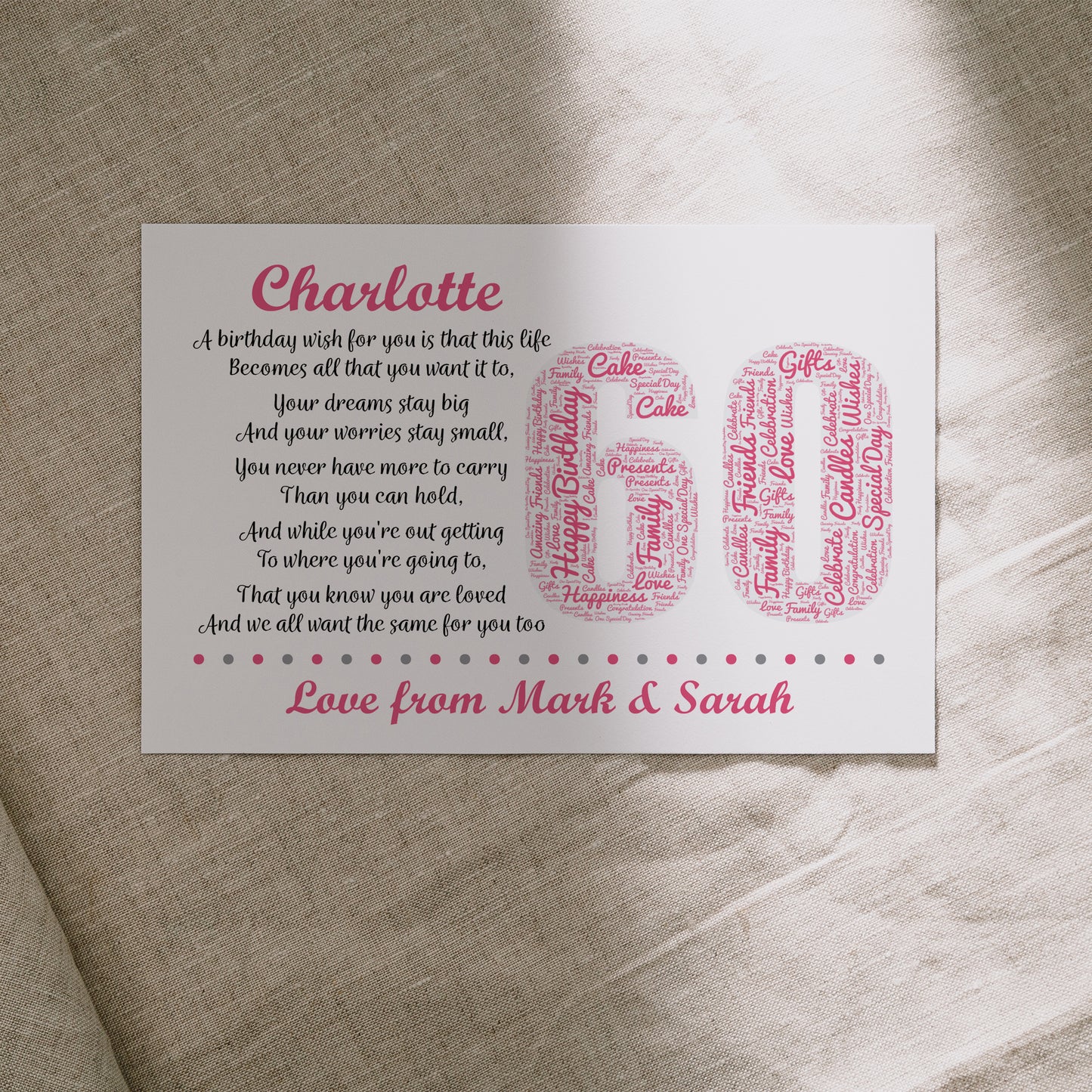 Personalised 60th Birthday Gifts for Her Women Wife Mum Nan