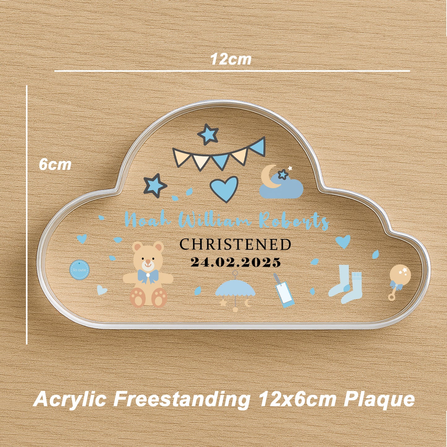 Personalised Baby Boy Christening Gift, Cloud Baby Plaque