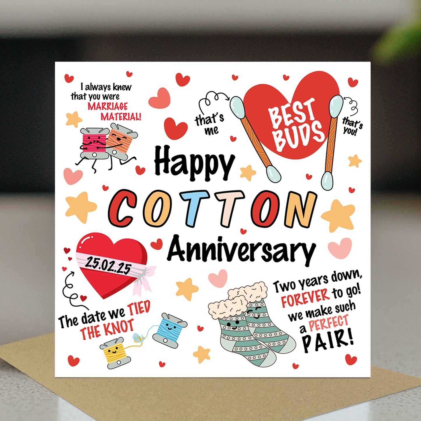 Happy Cotton Anniversary Card For Husband Wife Personalised 2nd