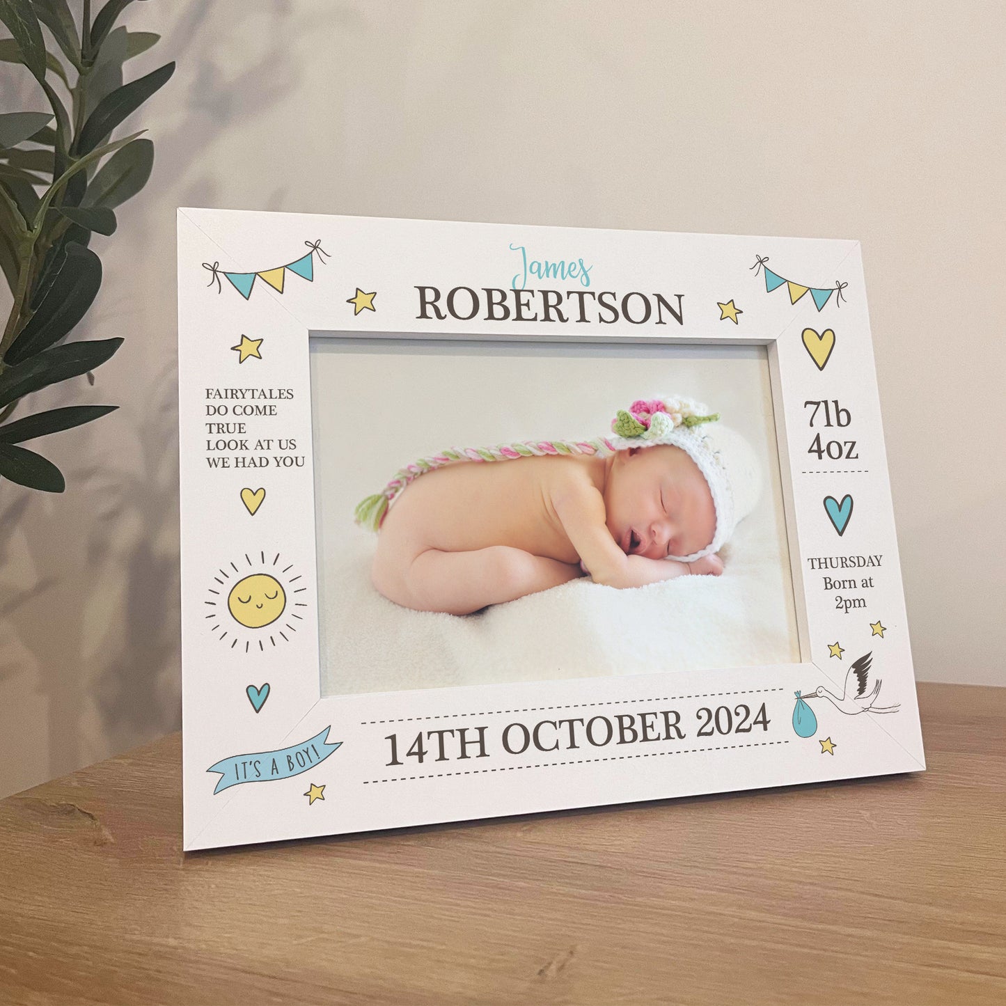 Baby Boy Picture Frame Personalised With Birth Details New Baby