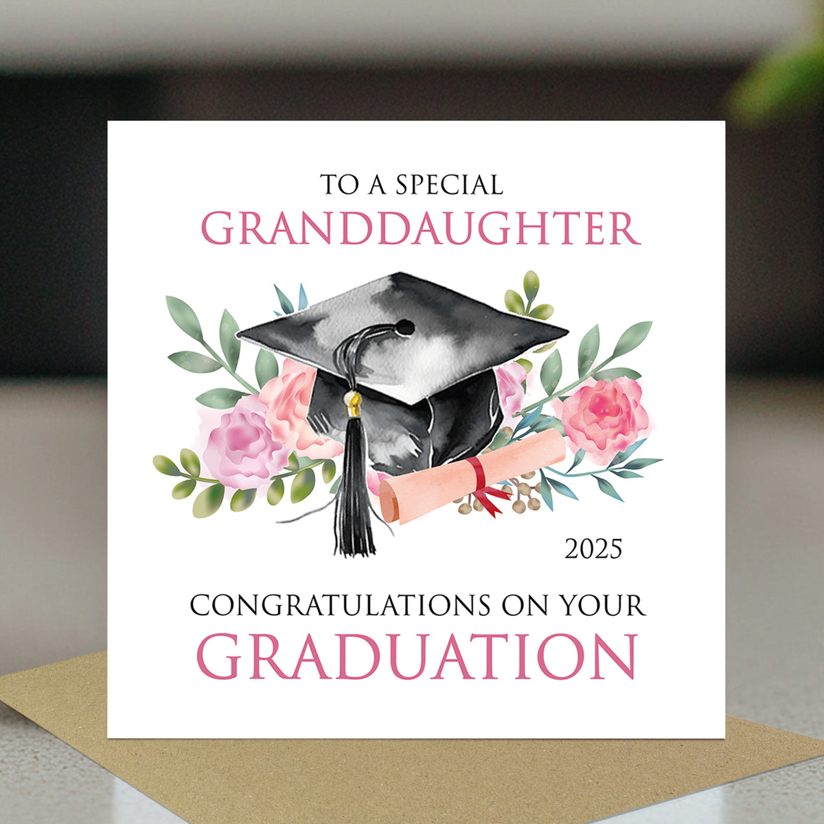 Personalised Graduation Card For Granddaughter Kraft Envelope
