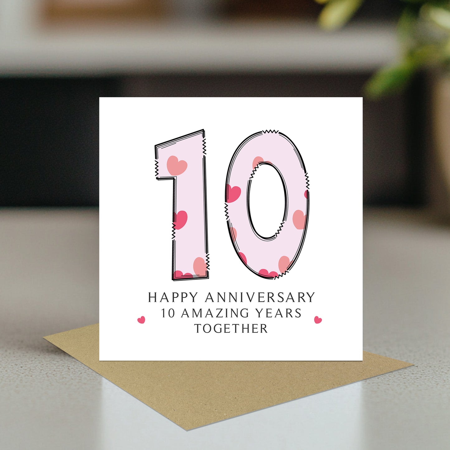 10th Wedding Anniversary Card With Envelope For Wife Husband