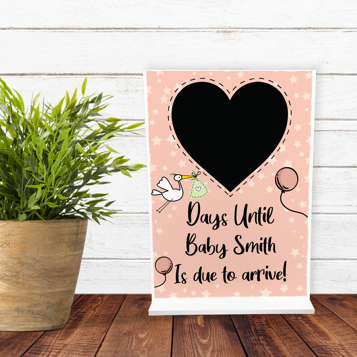 New Baby Countdown Plaque Chalkboard Sign Pregnancy Baby Pink