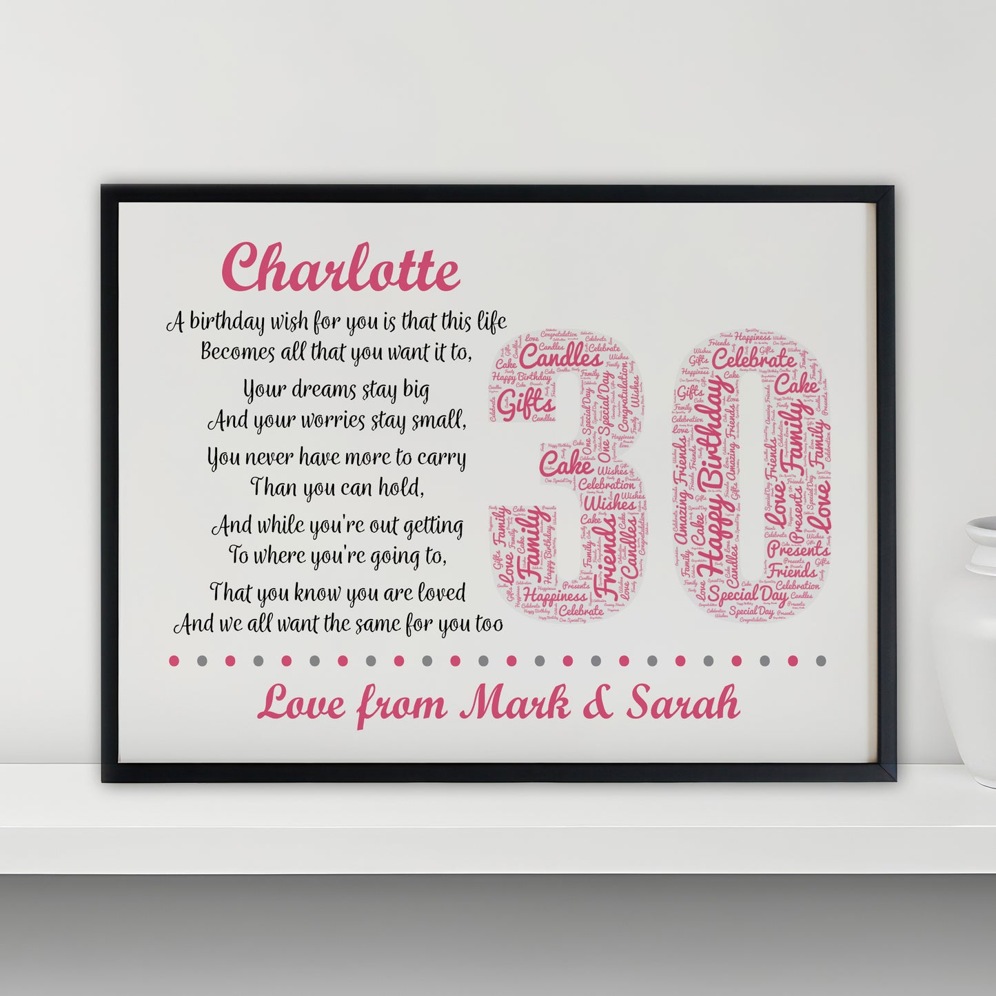 Personalised 30th Birthday Gift for Mum Daughter A3 Framed Print