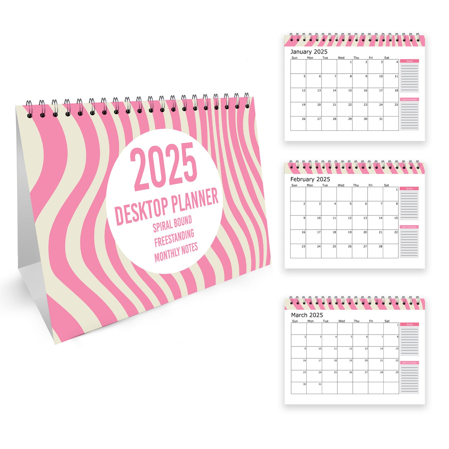 2025 Pink Calendar Desktop Office Planner Month to View Planner