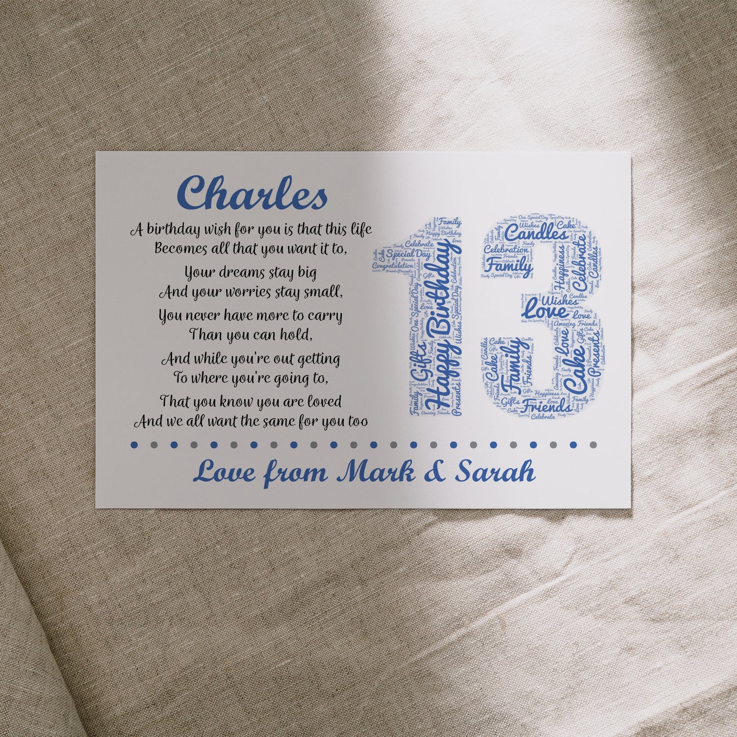 Personalised 13th Birthday Gift for Him Men Son Brother A3 Print