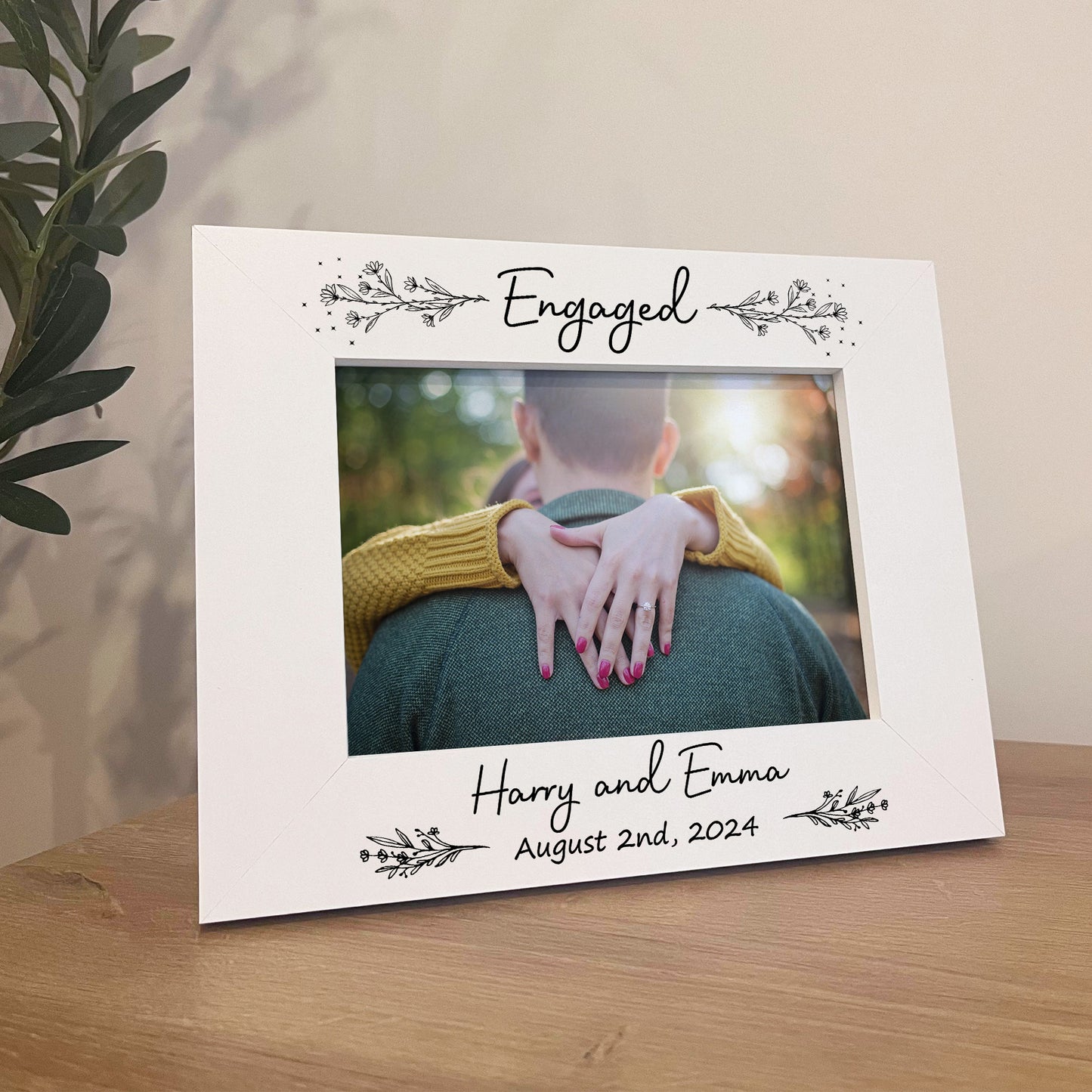 ENGAGEMENT Gift For Couple Oak Photo Frame ENGAGED Couple Gifts
