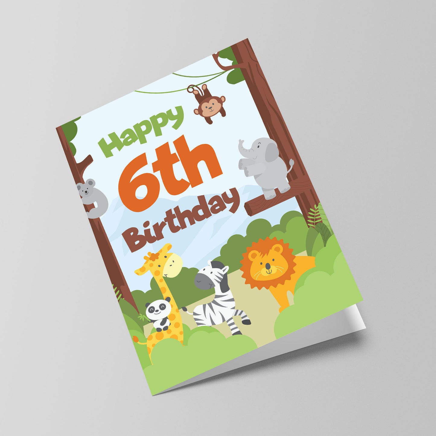 6th Birthday Card for Boys Girls Sixth Birthday Jungle Cards