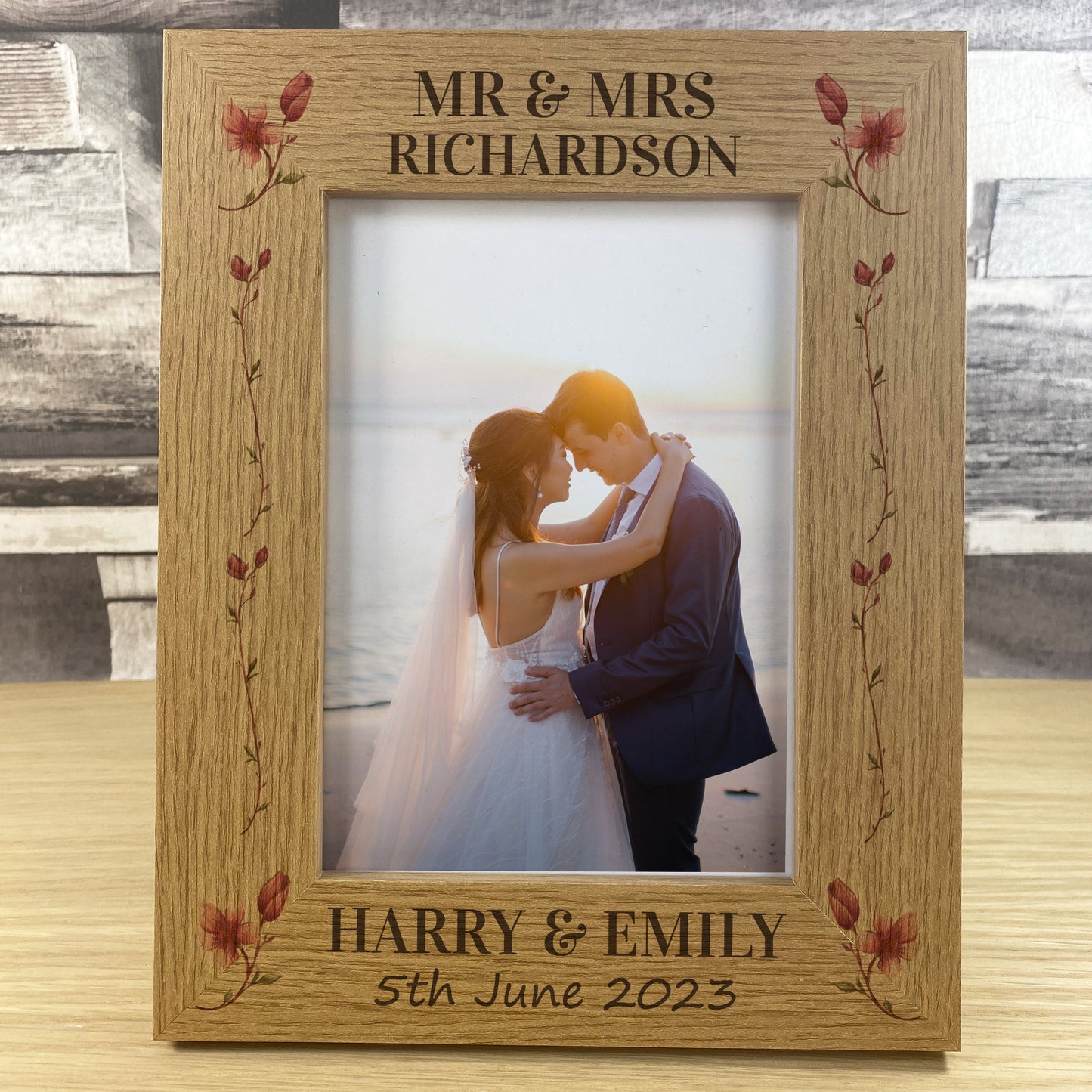 Personalised Wood Wedding Photo Frame and Heart Gift For Couple