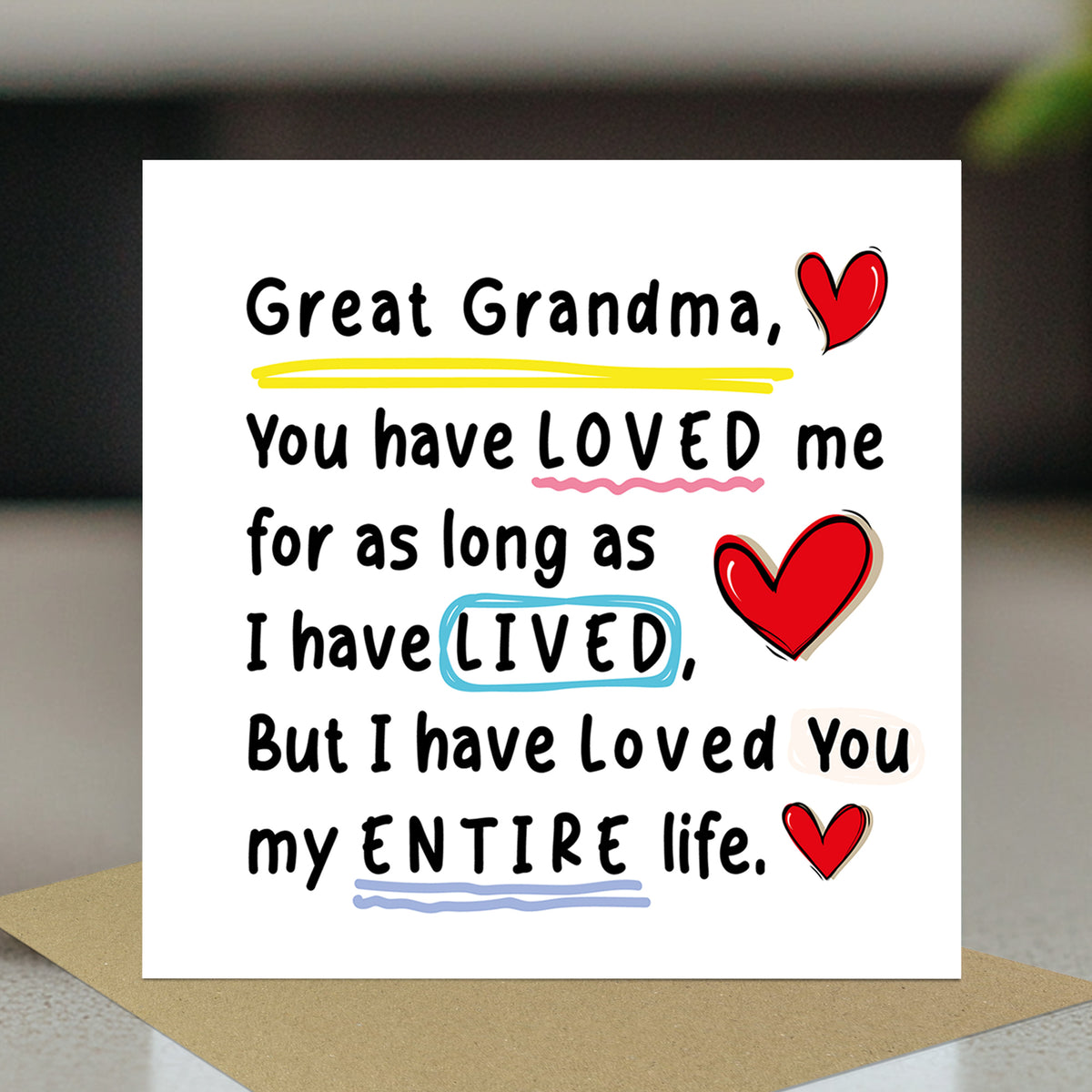 Card For Great Grandma With Kraft Envelope Included Great Grandm