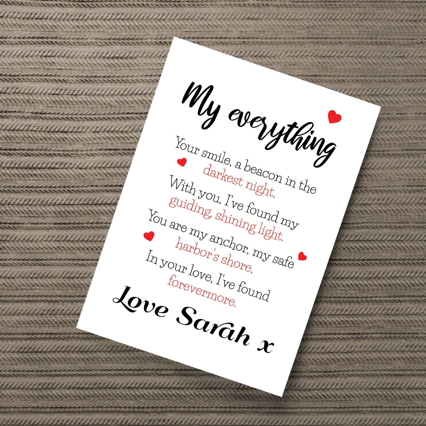 Personalised Gift For Husband Wife MY EVERYTHING Print Gift