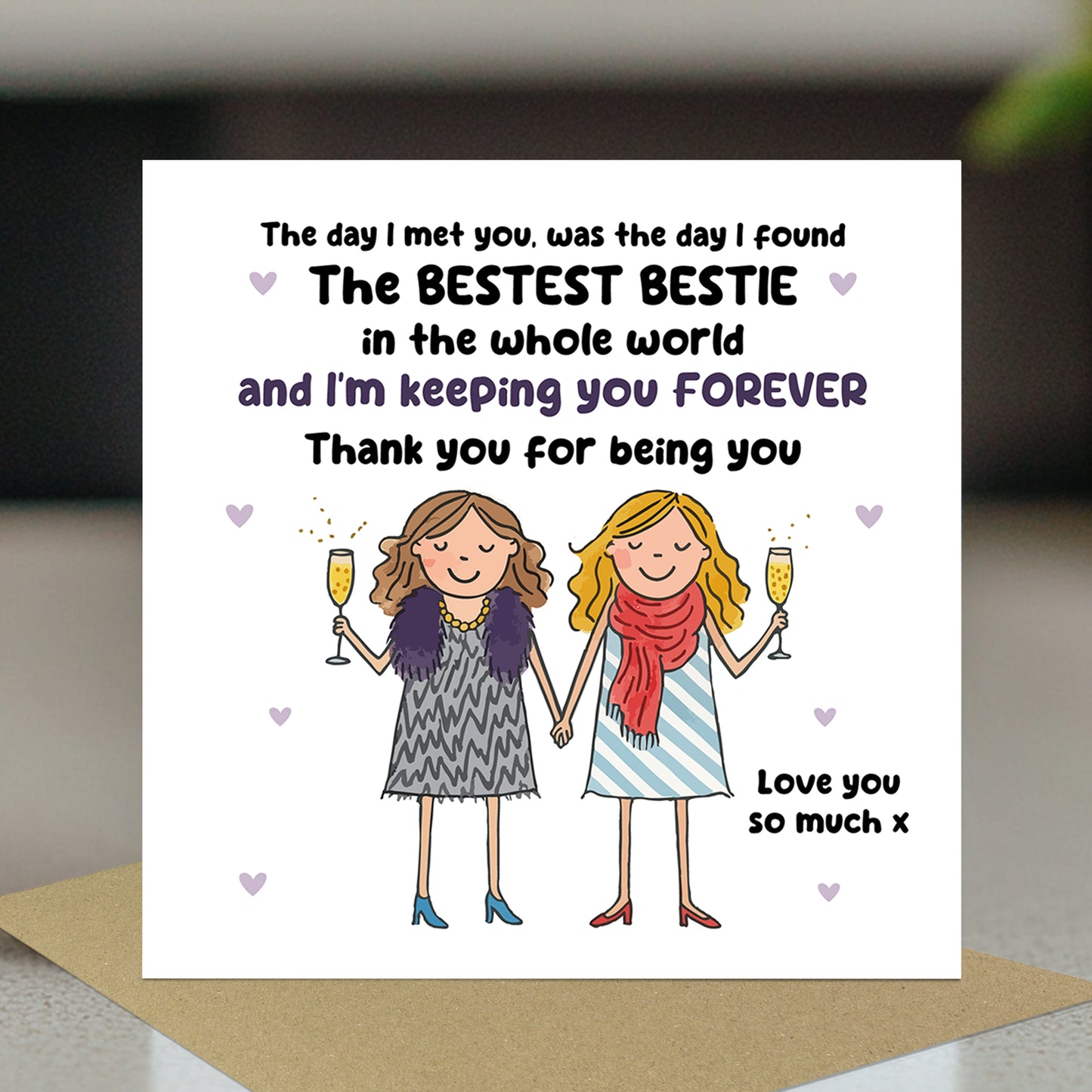 Birthday Card For Friend Bestest Bestie Card With Kraft Envelope