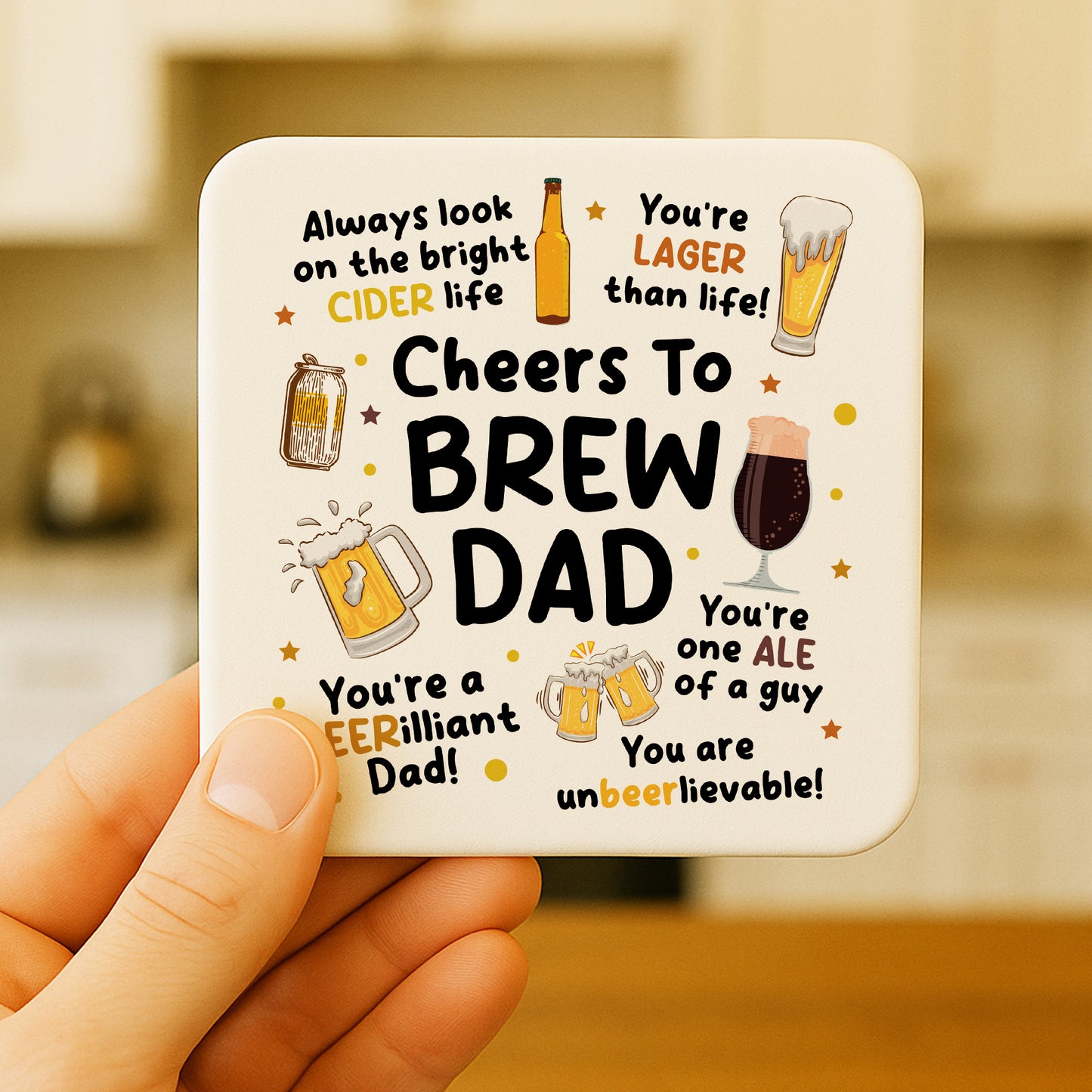 Funny Dad Gift Dad Coaster Cheers To Brew Dad Gift For Birthday