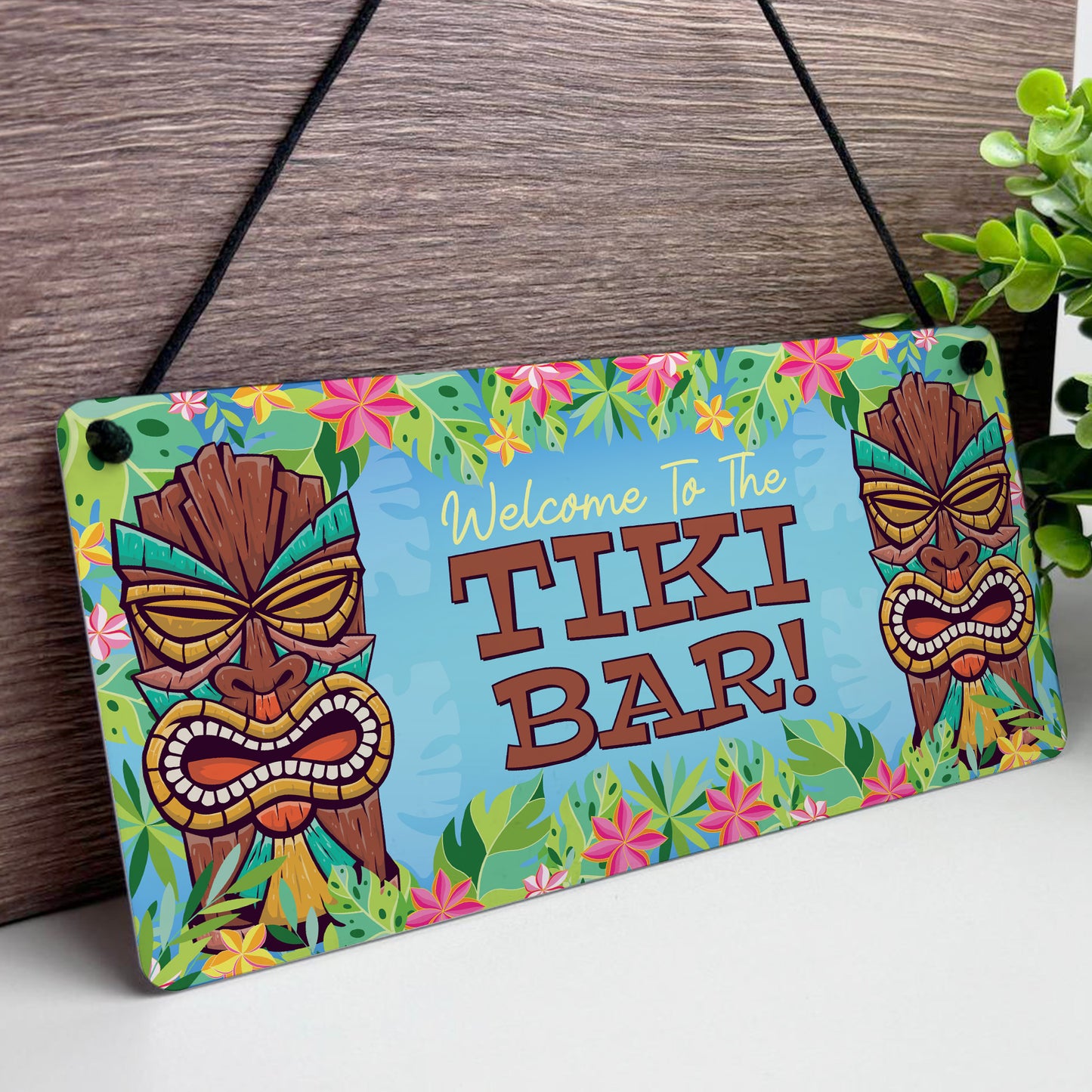 Welcome To The Tiki Bar Sign For Home Bar Hanging Wall Door Sign