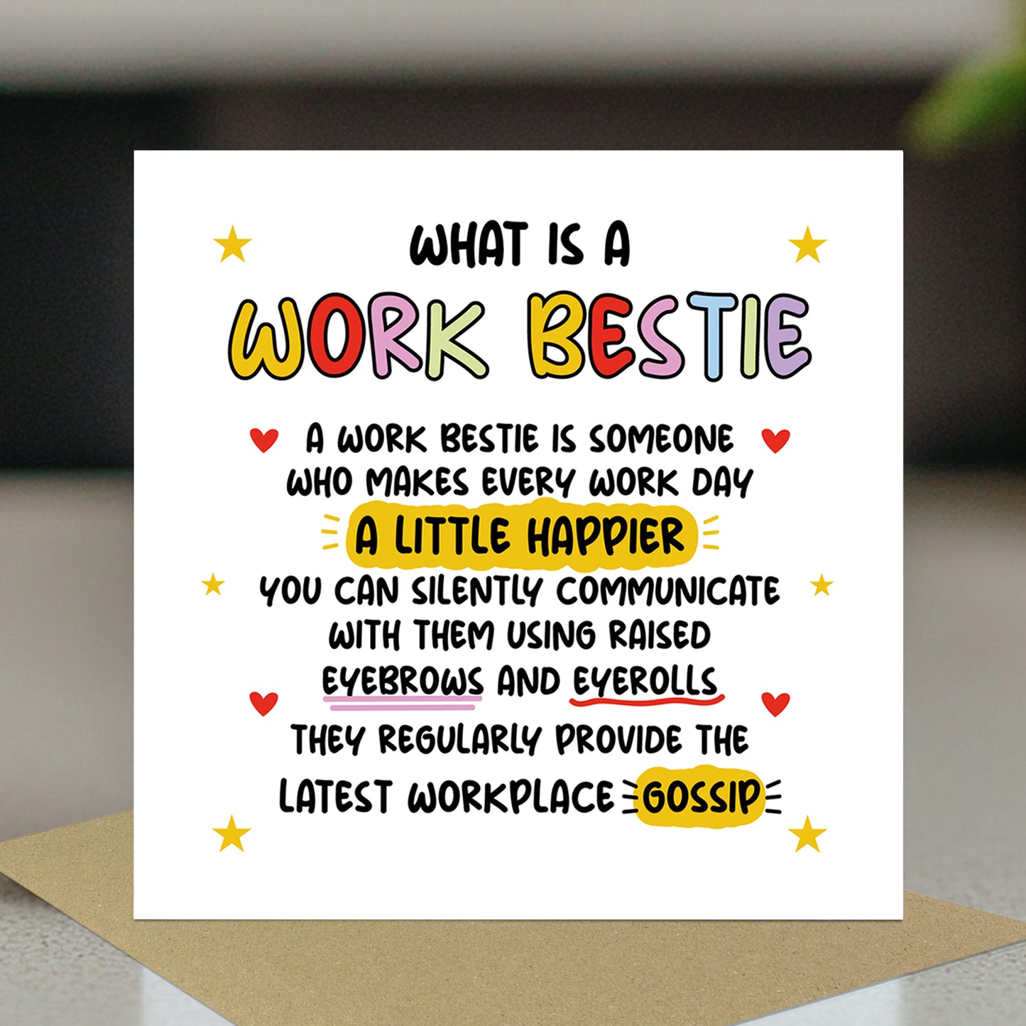 Birthday Card For Bestie WORK BESTIE Card With Kraft Envelope