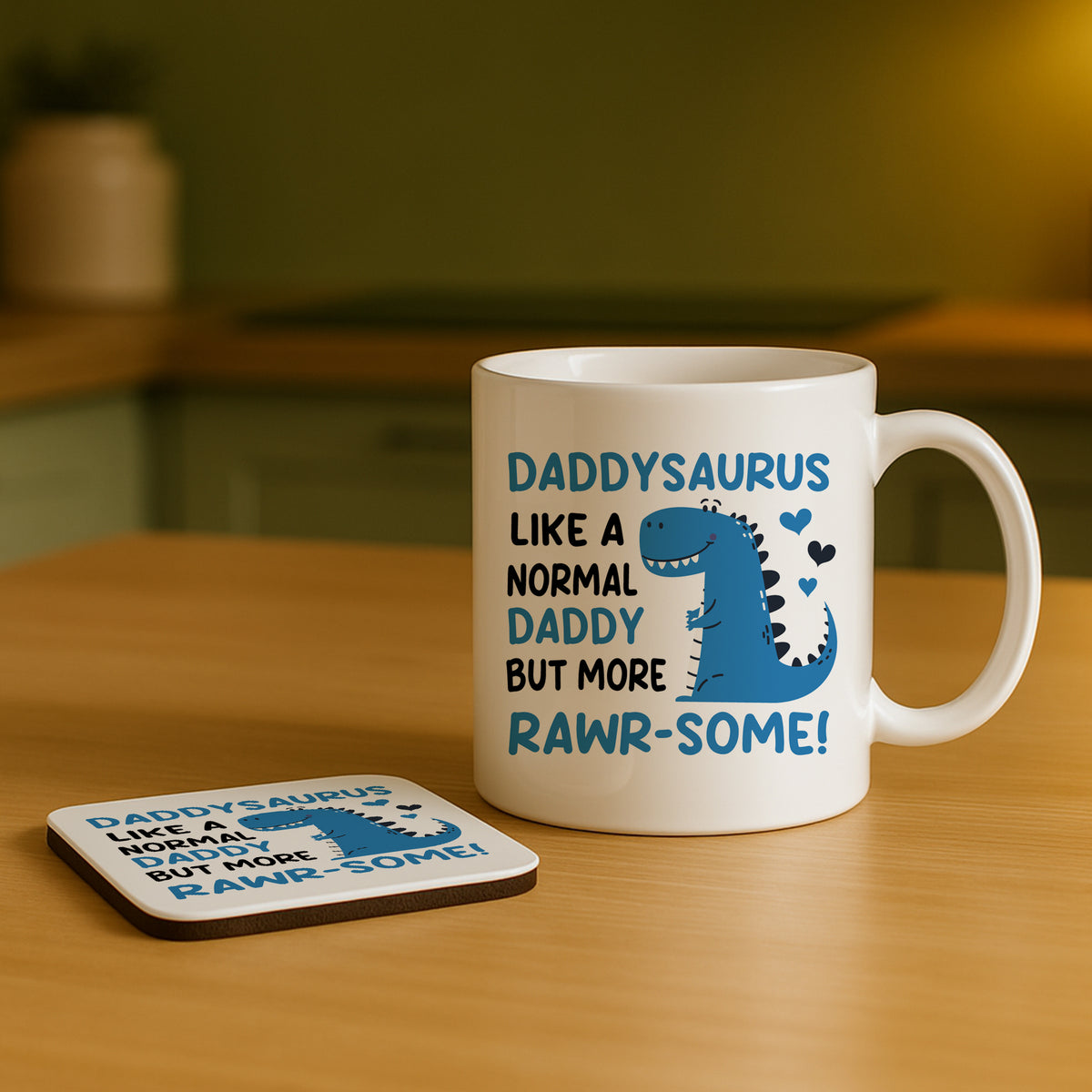 Daddy Gifts Daddysaurus Mug and Coaster Novelty Gifts