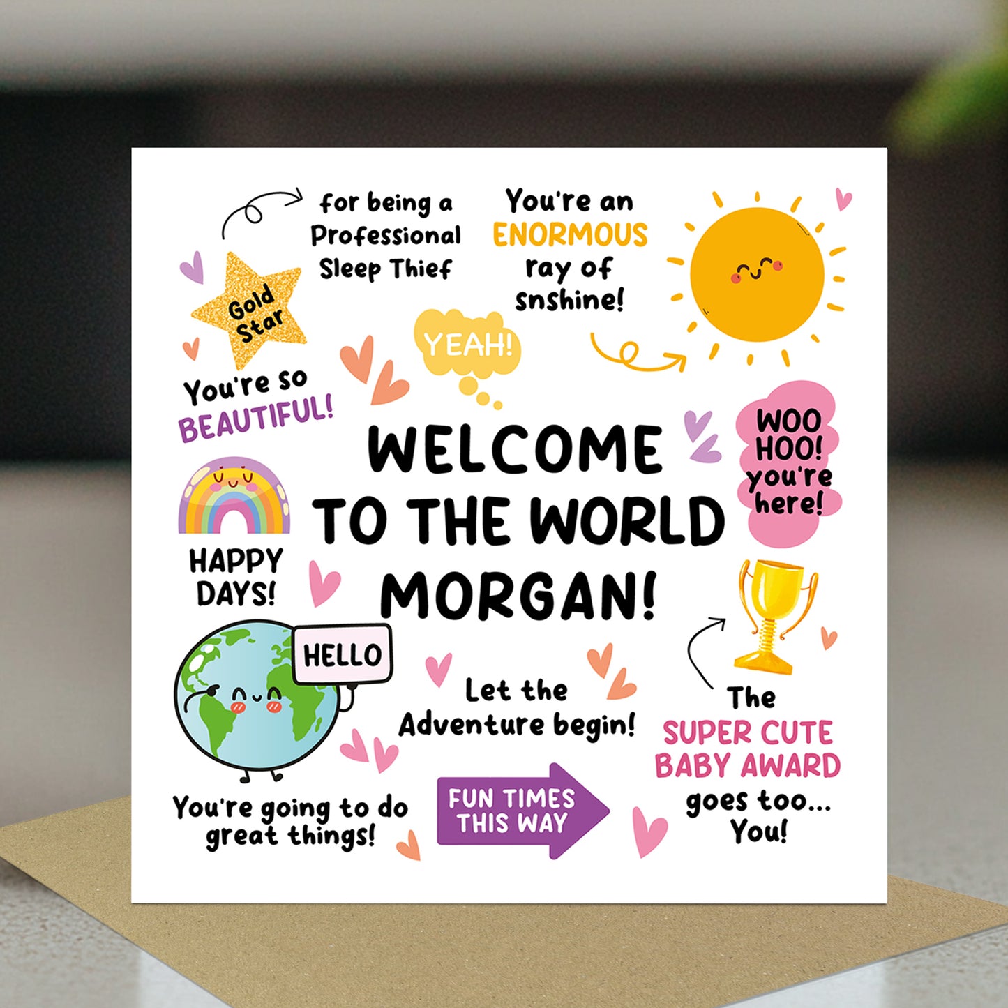 Personalised New Baby Card Baby Girl Welcome To The World Card
