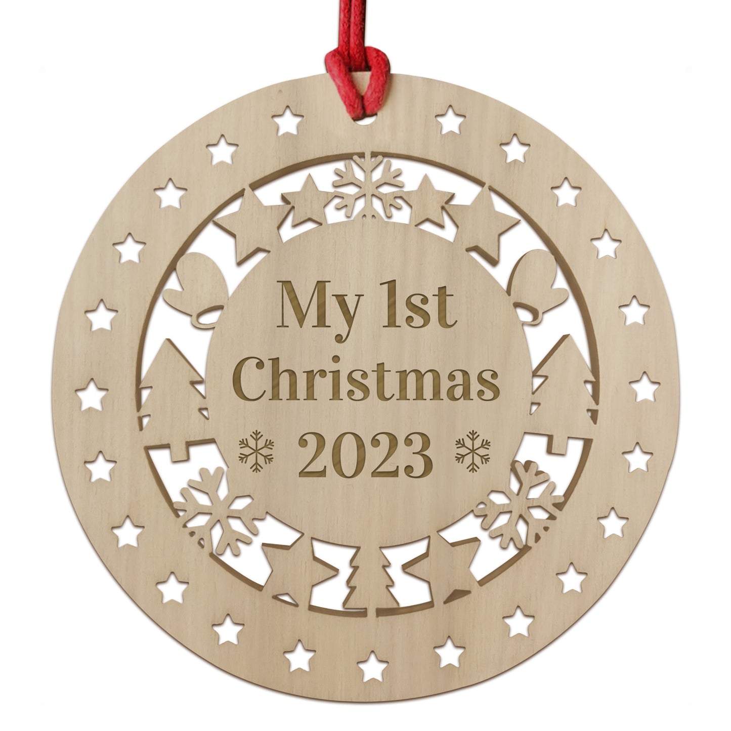 Personalised My 1st Christmas Hanging Wooden Bauble Decoration