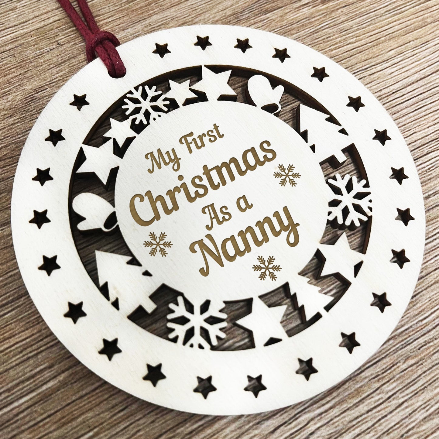 My First Christmas As A Nanny Wooden Hanging Bauble DecorationTh