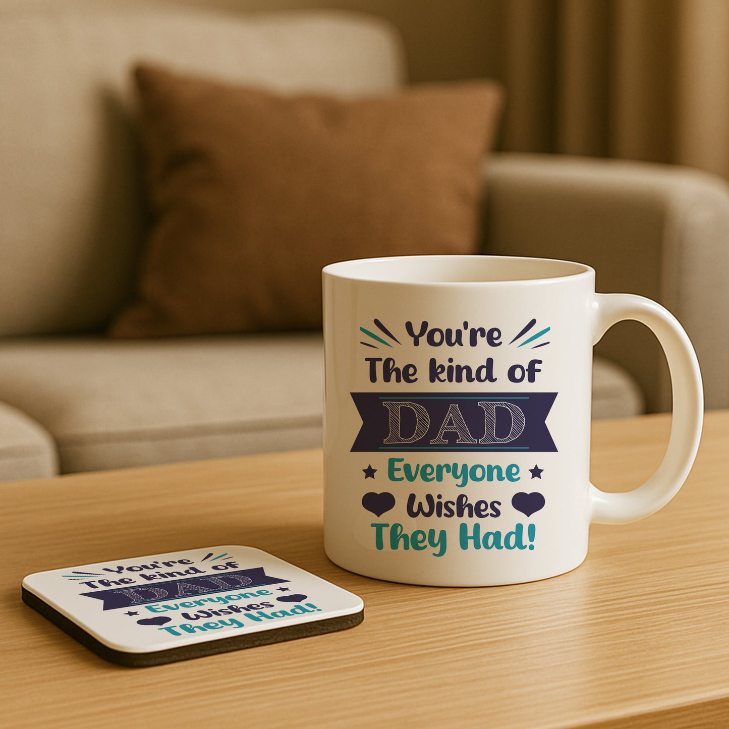 Fathers Day Mug and Coaster Set Gifts For Dad From Daughter Son