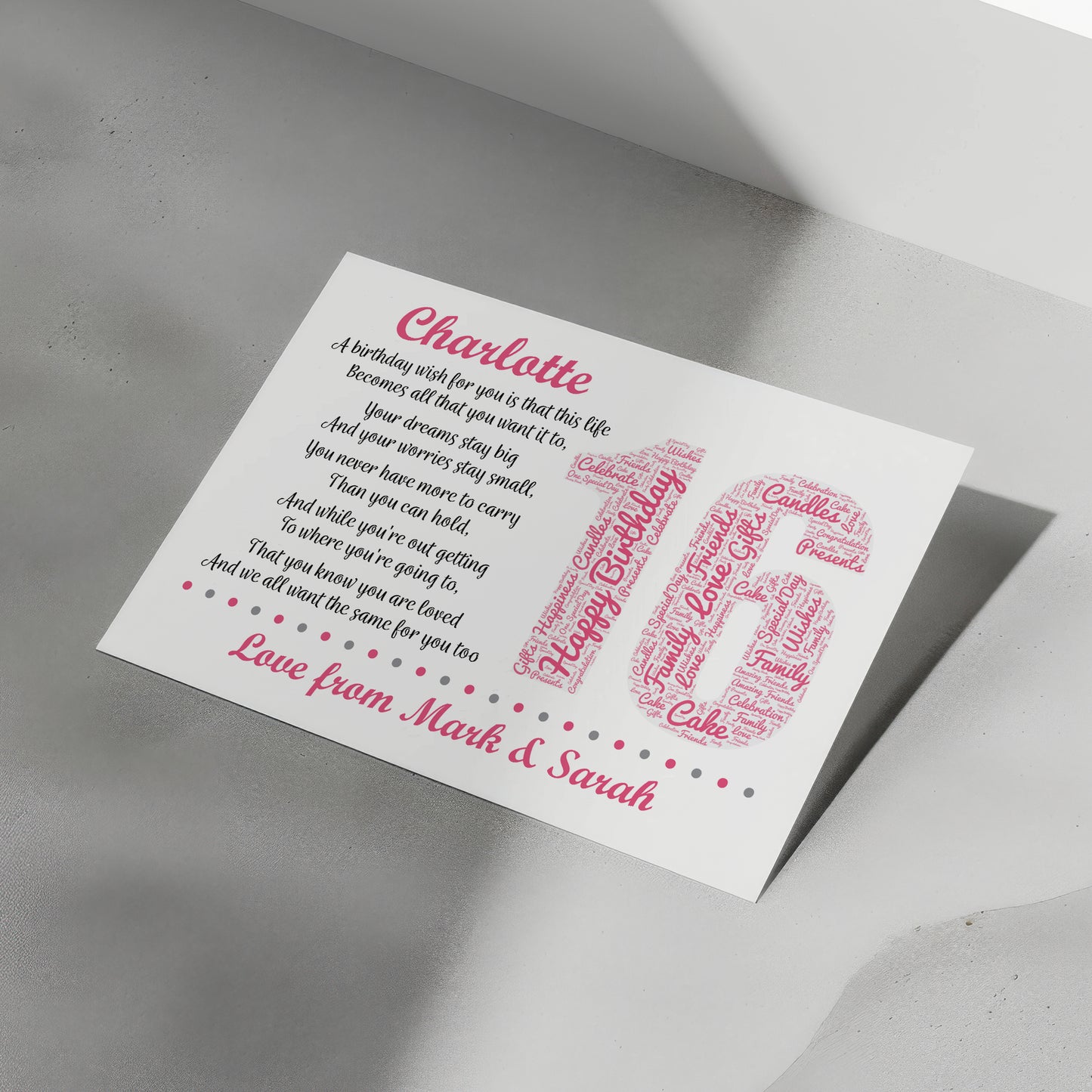 Personalised 16th Birthday Gifts for Her Girls Daughter A3 Print