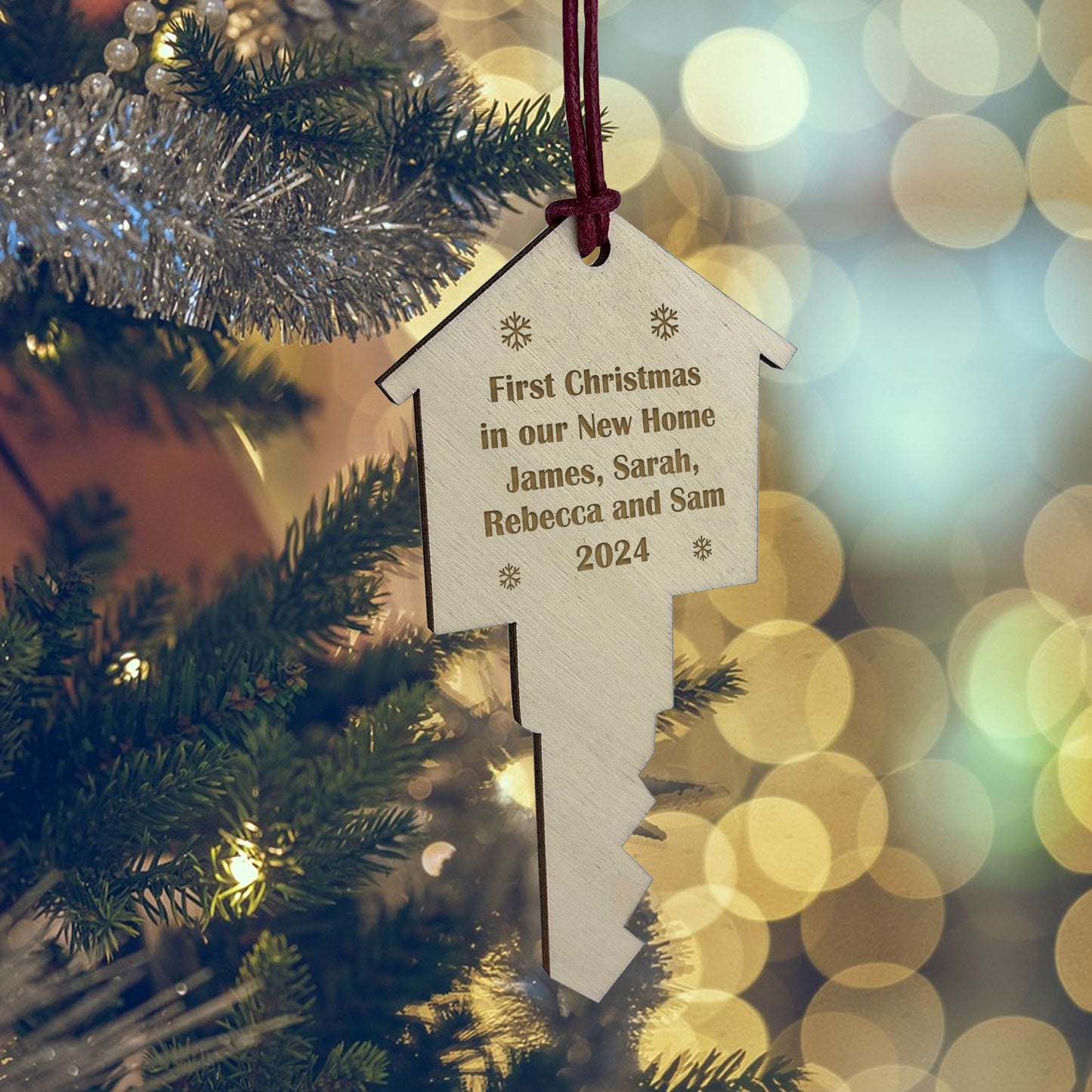 First Christmas in Our New Home Bauble Personalised Wooden Key