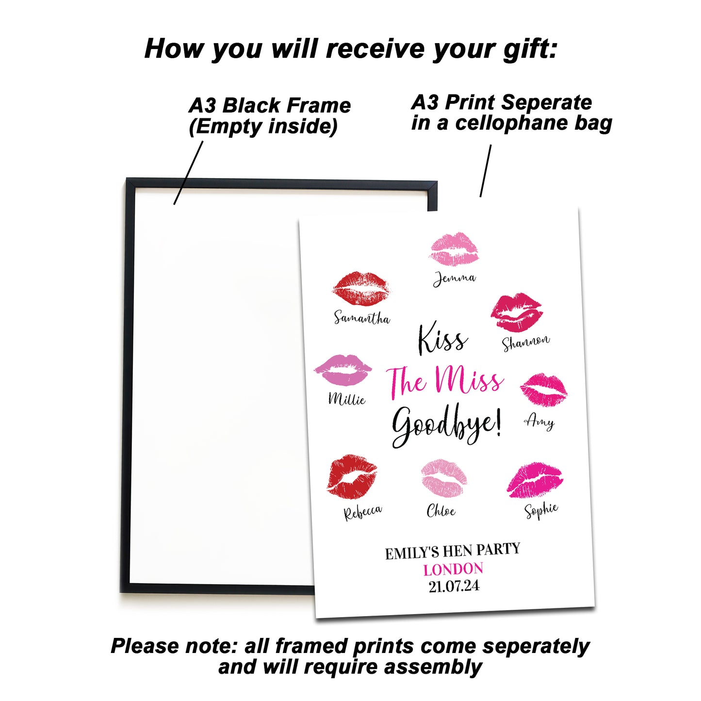 Kiss The Miss Goodbye Framed A3 Print Hen Party Print Keepsake