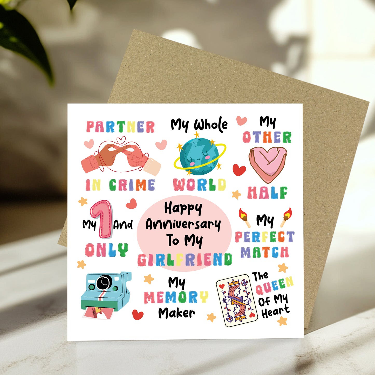 Happy Anniversary Card For Girlfriend Kraft Envelope