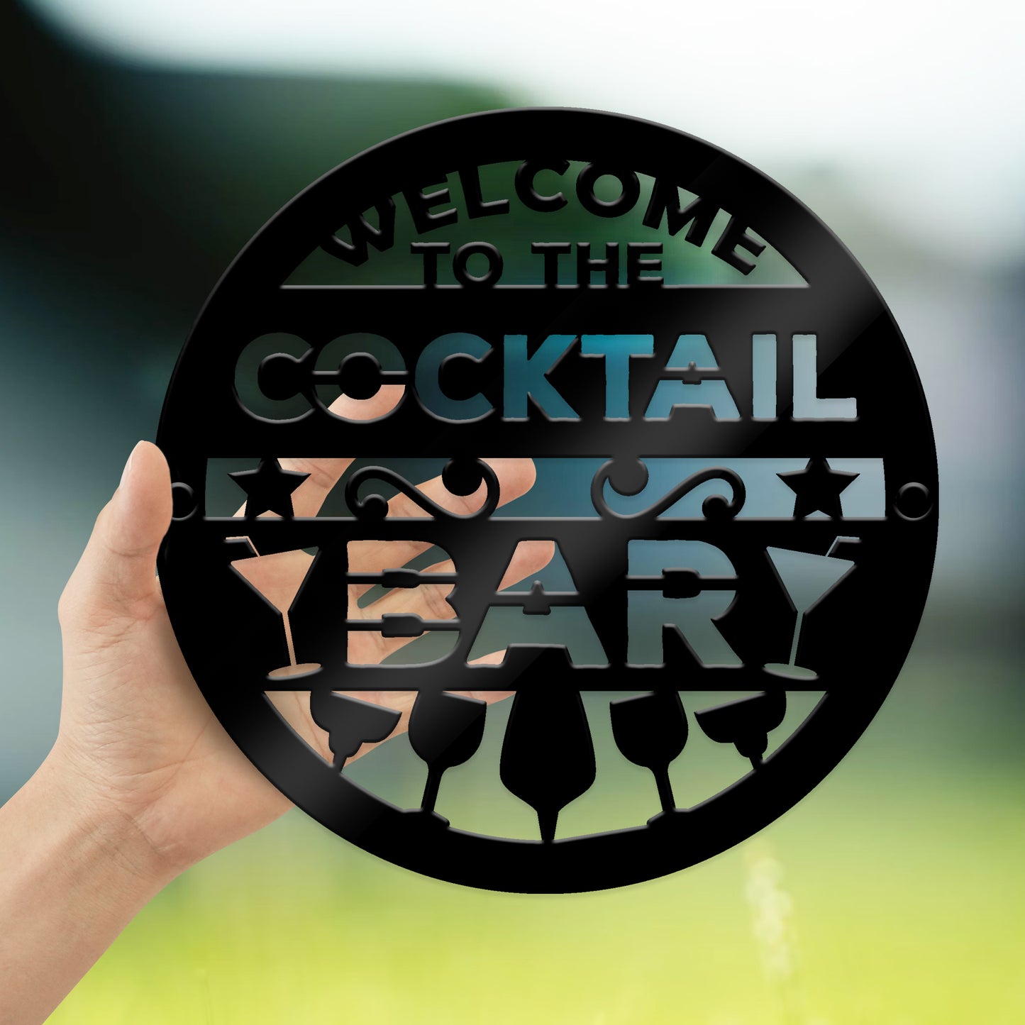 Cocktail Bar Welcome Sign Wall Mounted Home Bar Pub Sign 23x23cm