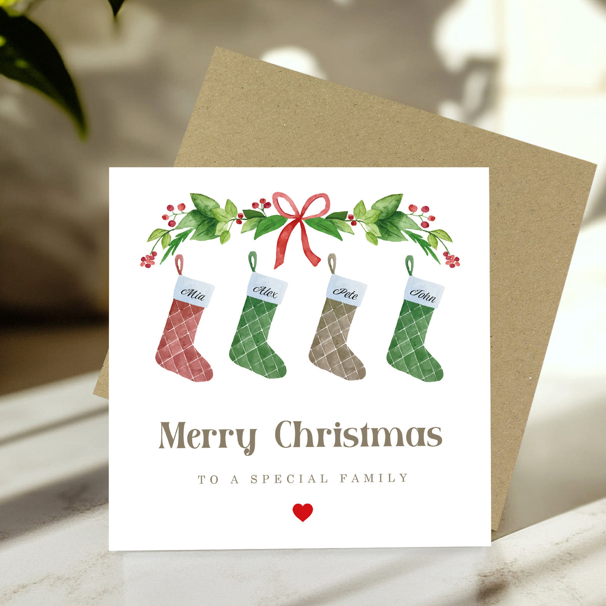 Family Christmas Card Personalised Family Card With Stockings