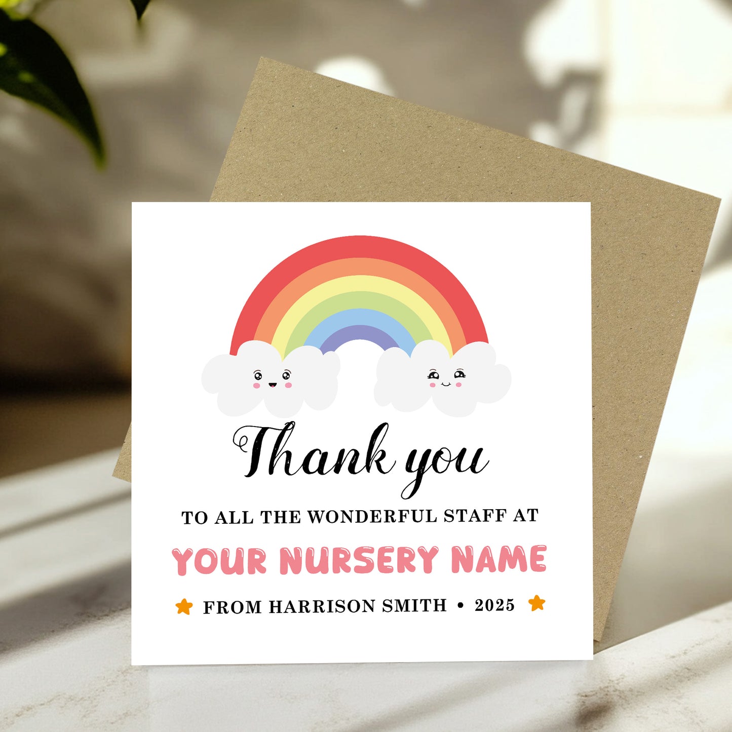 Personalised Thank You To The Wonderful Staff Card Nursery
