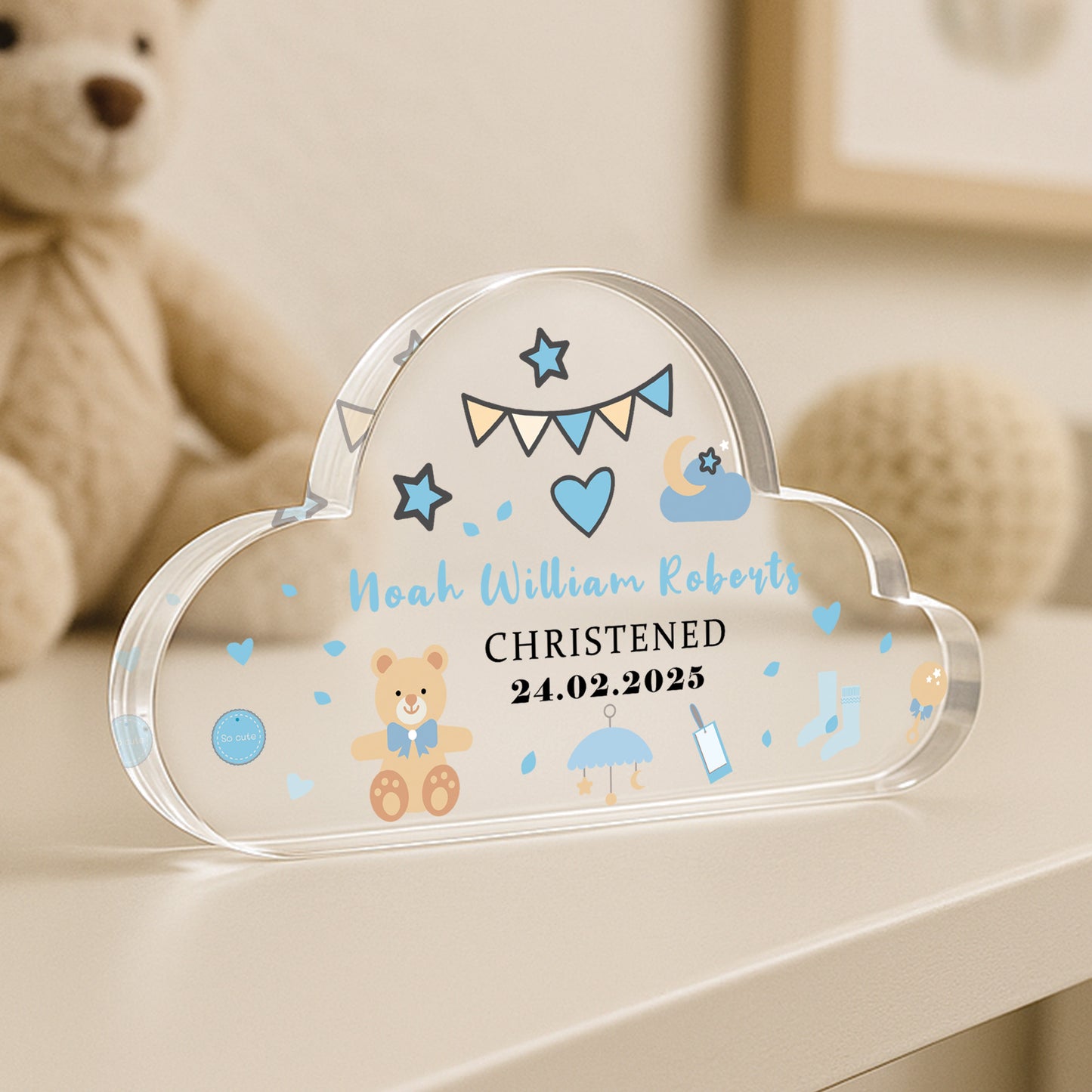 Personalised Baby Boy Christening Gift, Cloud Baby Plaque