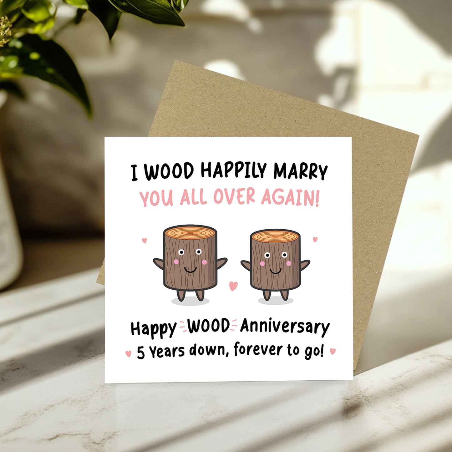 Funny Wood Anniversary Card For Husband Wife 5th Anniversary Car