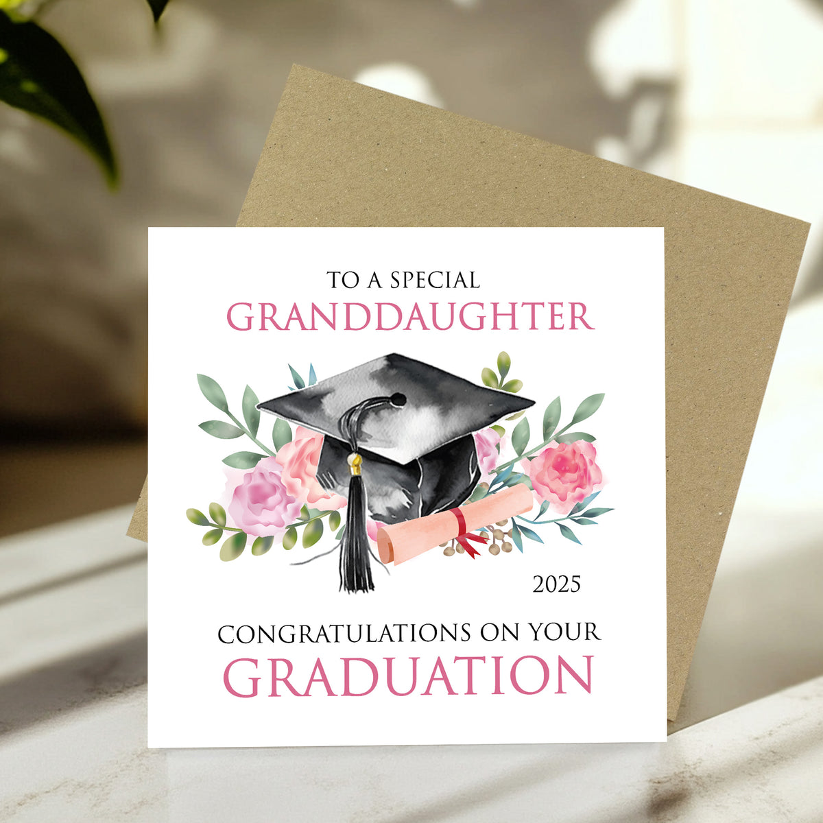 Personalised Graduation Card For Granddaughter Kraft Envelope