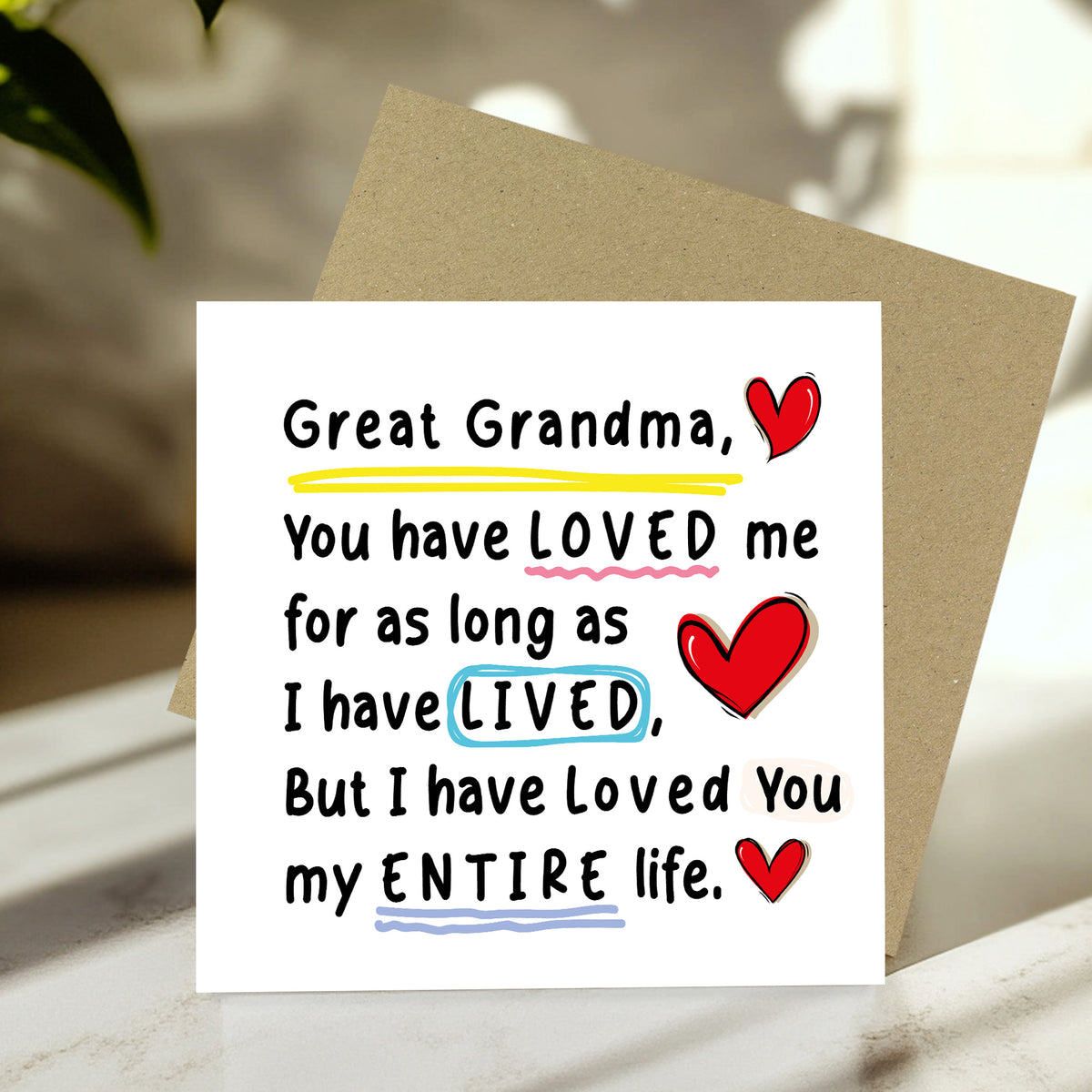Card For Great Grandma With Kraft Envelope Included Great Grandm
