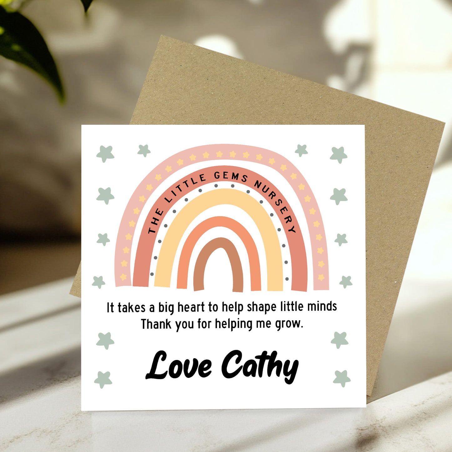 Personalised Cute Teacher Card With Kraft Envelope Rainbow