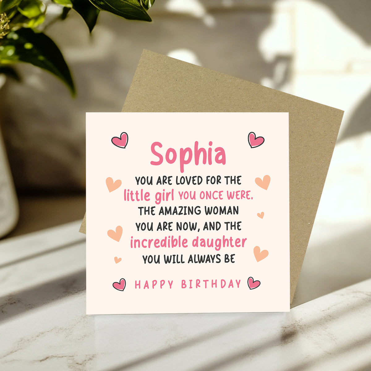 Personalised Birthday Card For Daughter Square Card With Envelop